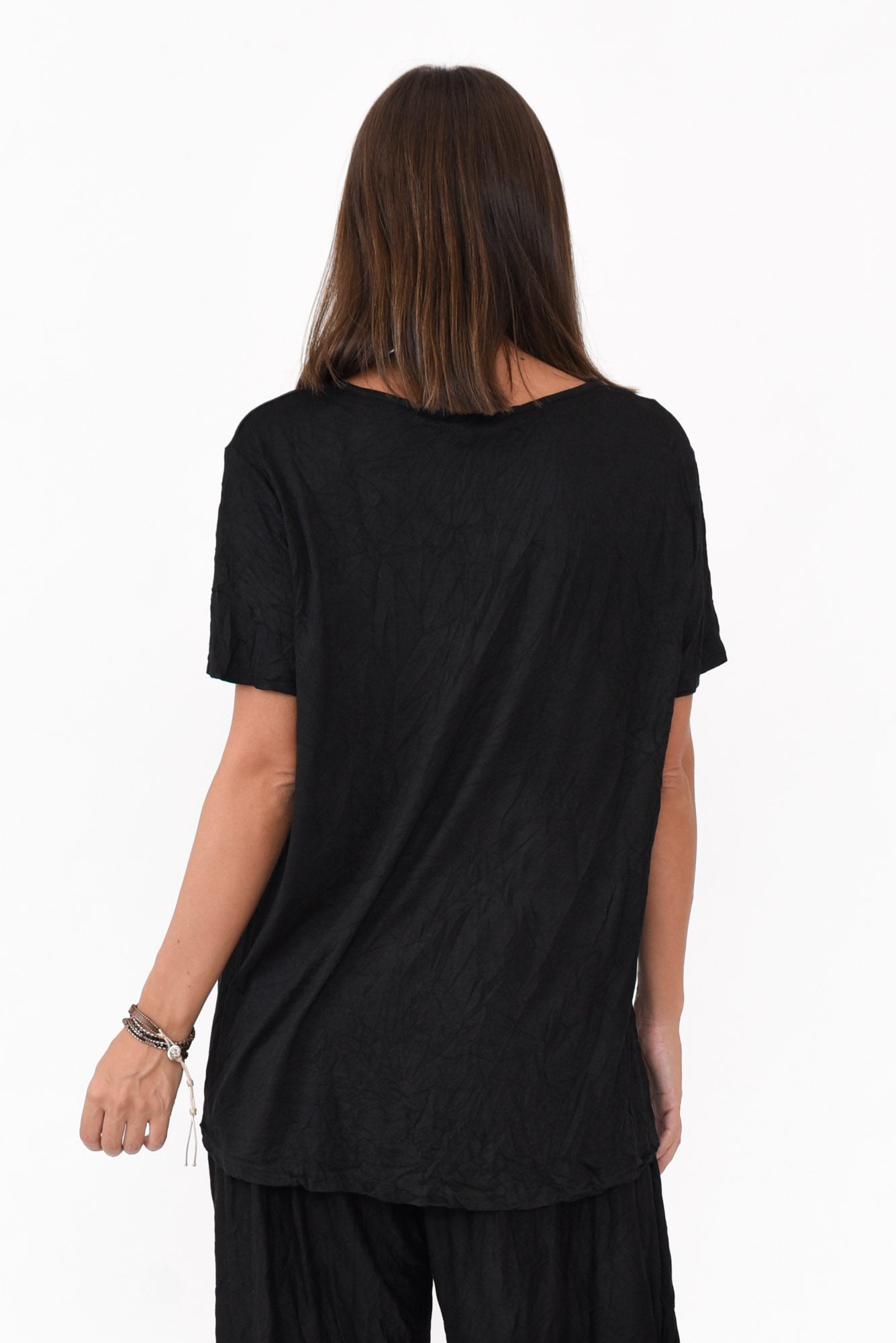 Marley Black Crinkle Cotton Short Sleeve Top
