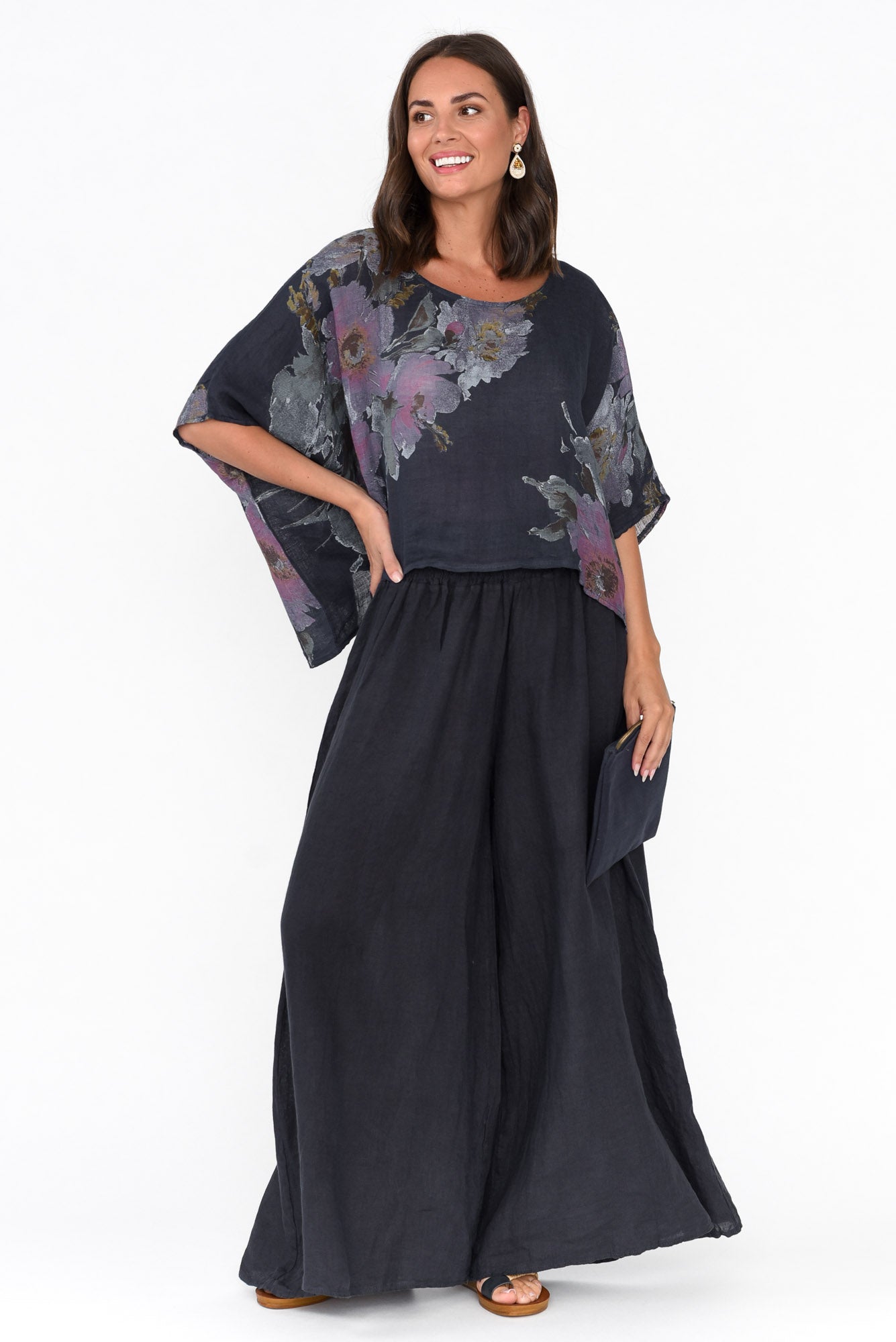 Rumi Navy Wide Leg Linen Pant