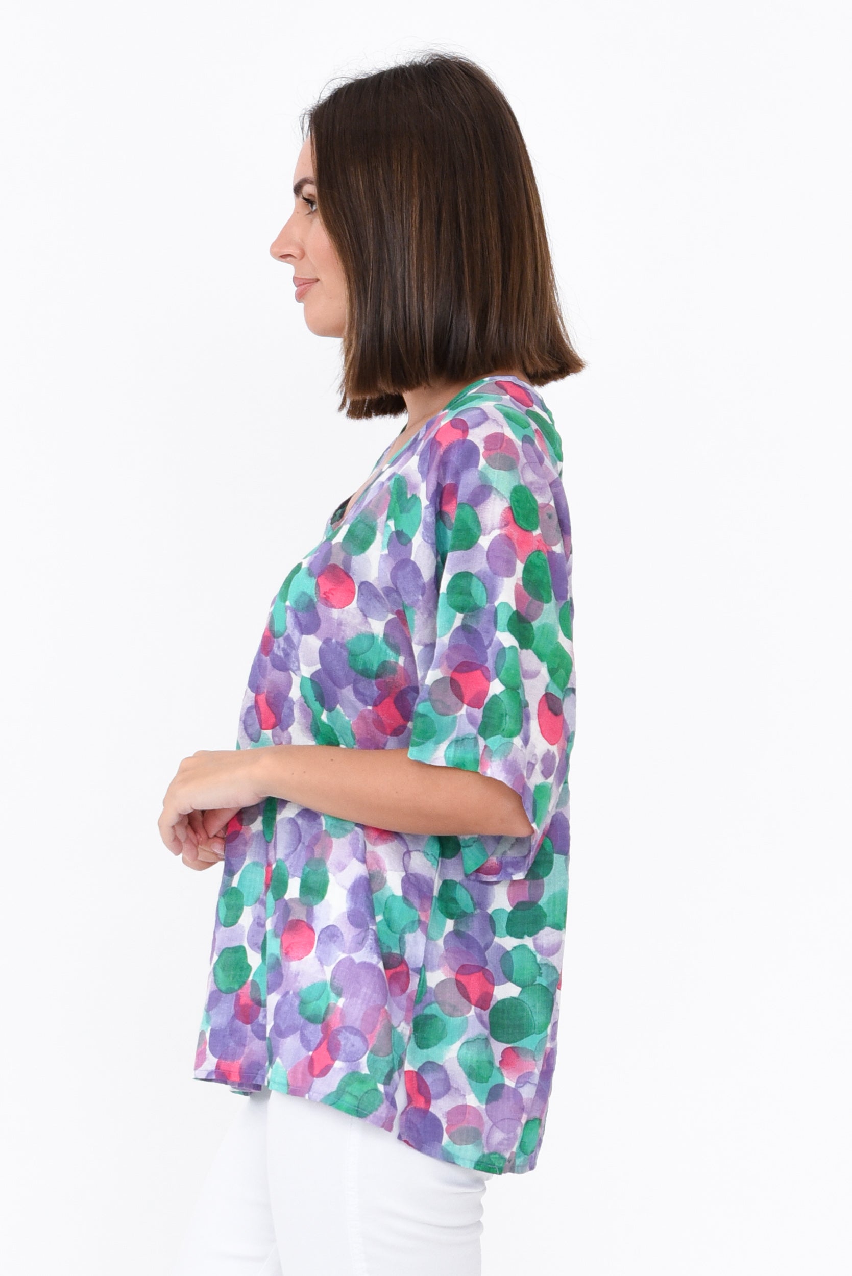 Brynn Purple Spot Cotton Blend Top