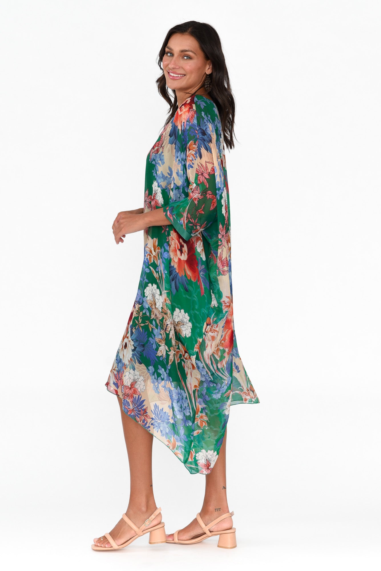 Marybeth Green Floral Silk Kaftan