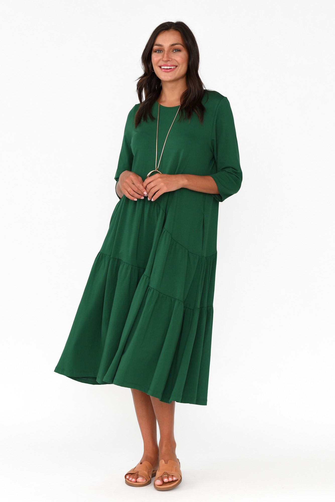 Masie Emerald Diagonal Gathered Dress