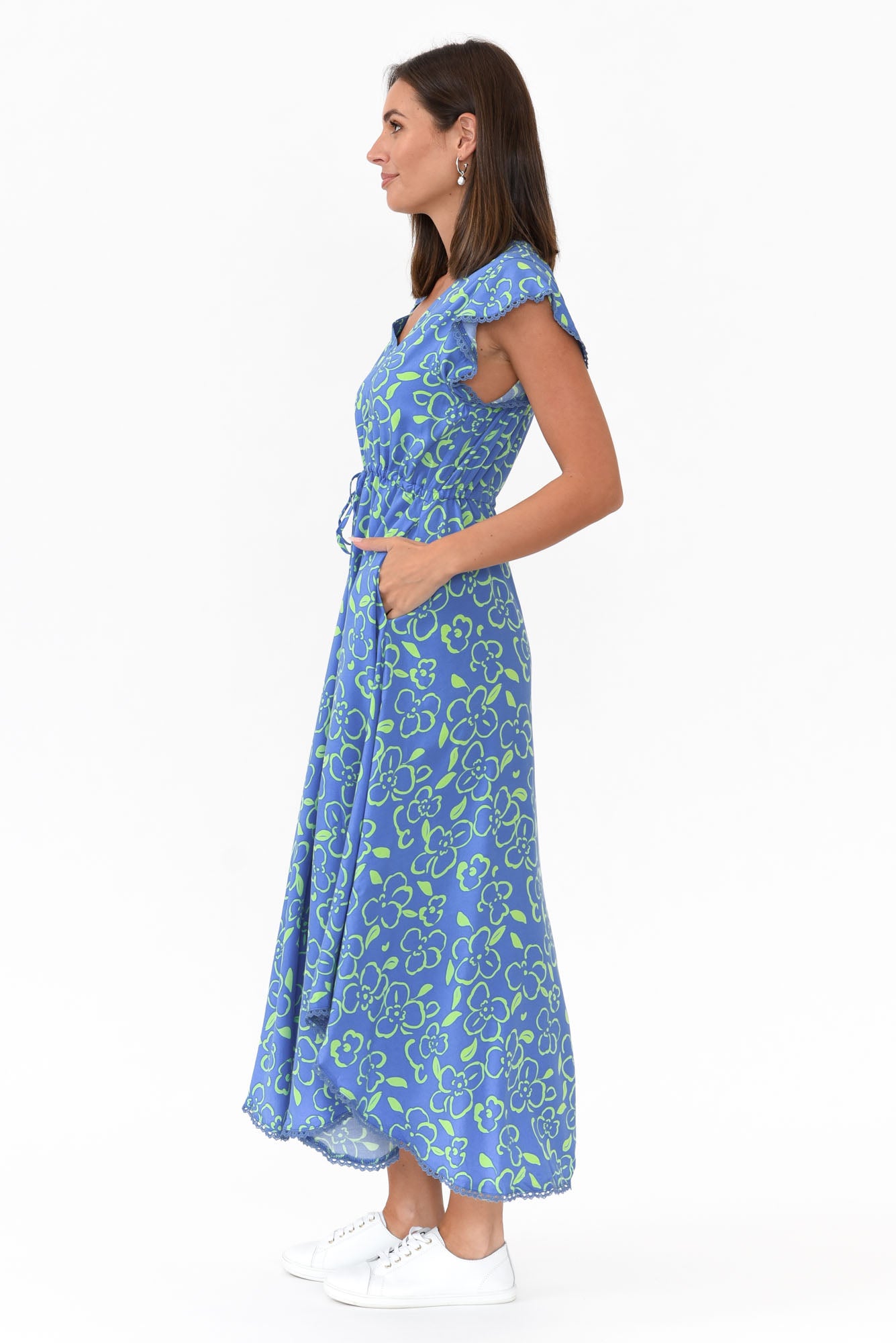 Libby Blue Flower Midi Dress