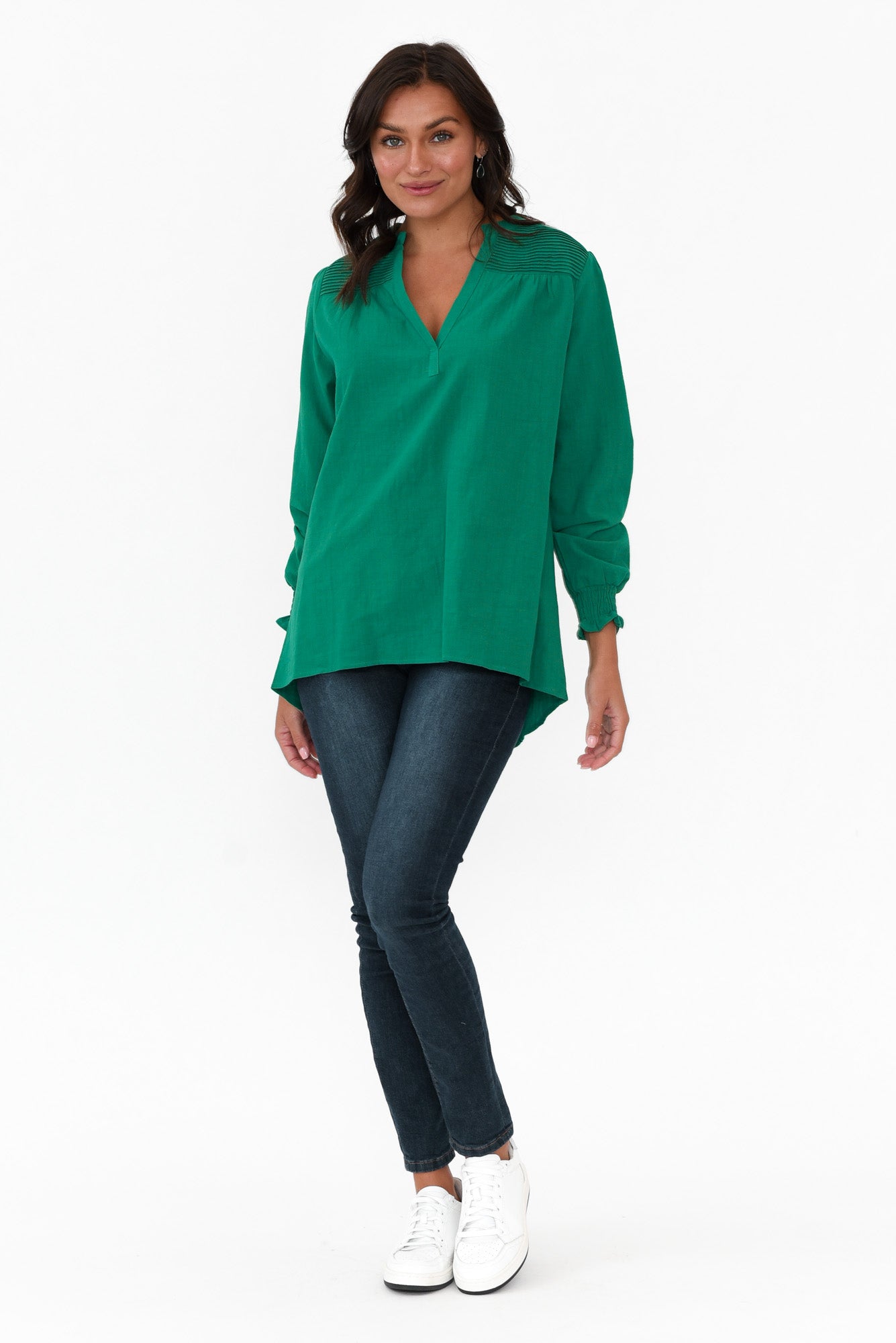 April Green Cotton V Neck Top