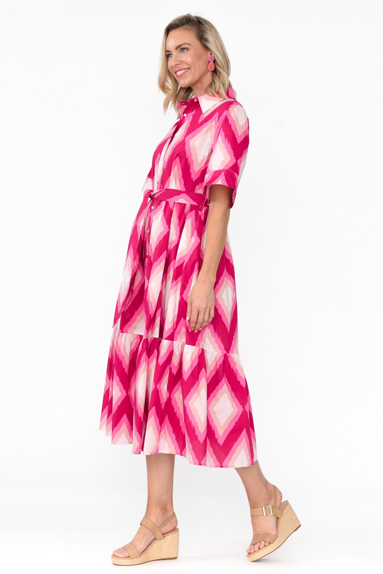 Ladonna Pink Geo Cotton Shirt Dress
