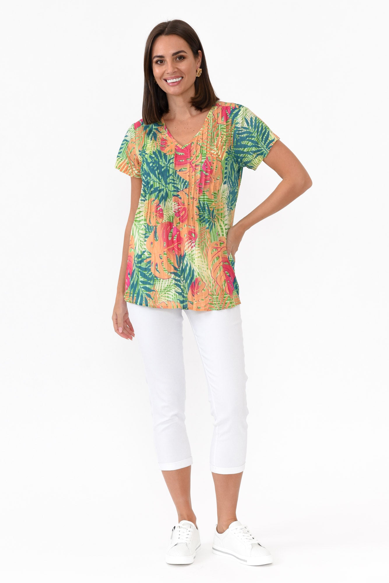 Fia Green Palm Cotton Top