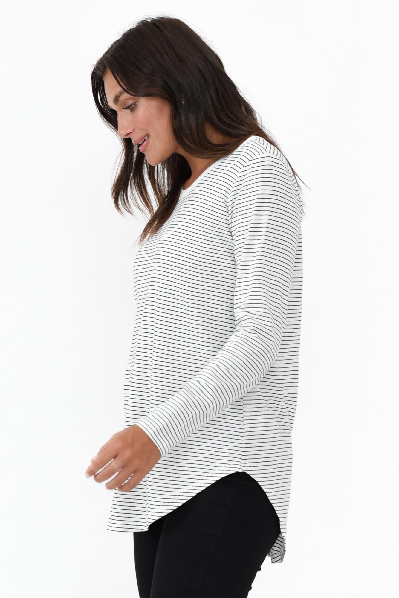 Megan White Stripe Long Sleeve Cotton Top