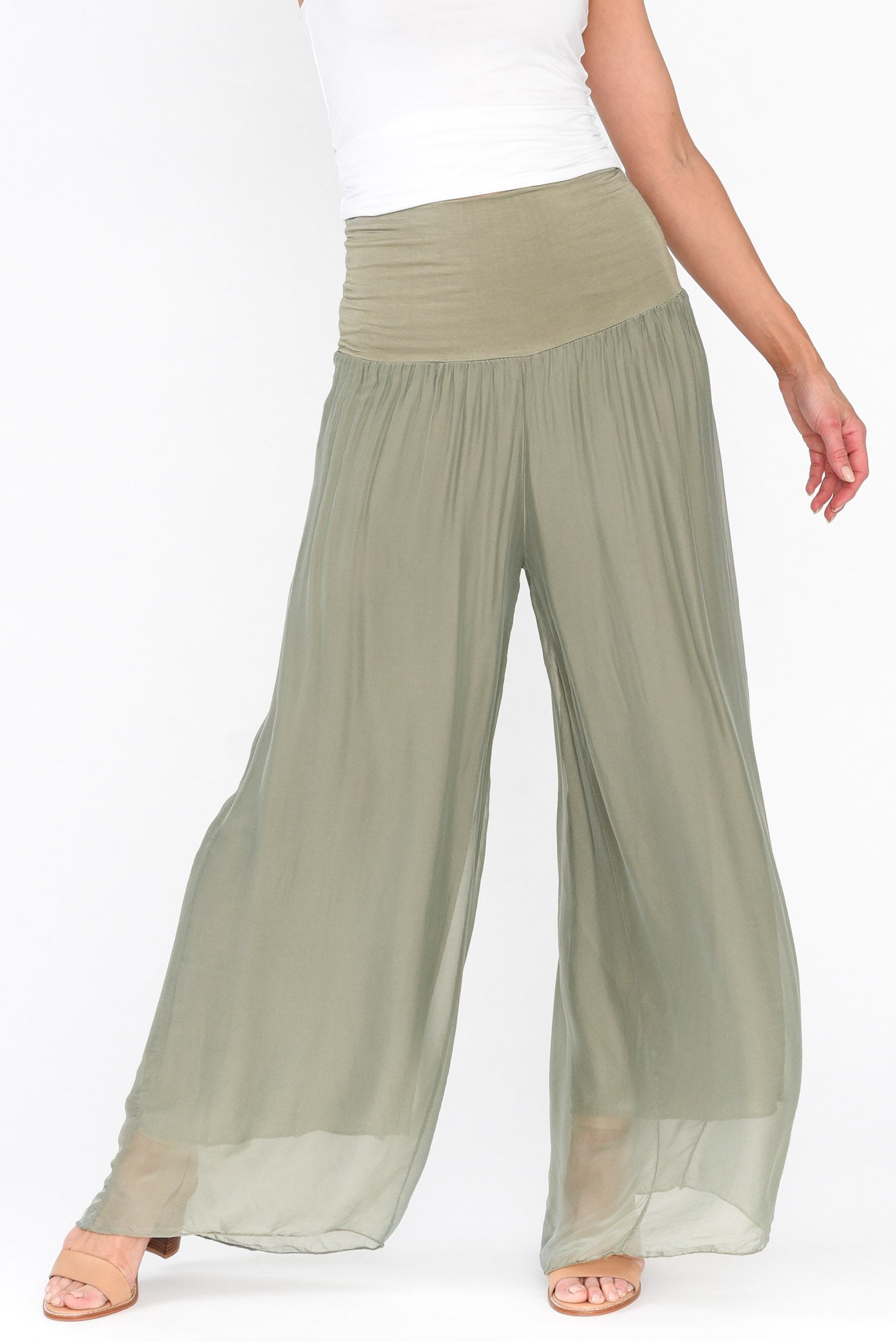 Vernon Sage Silk Wide Leg Pant