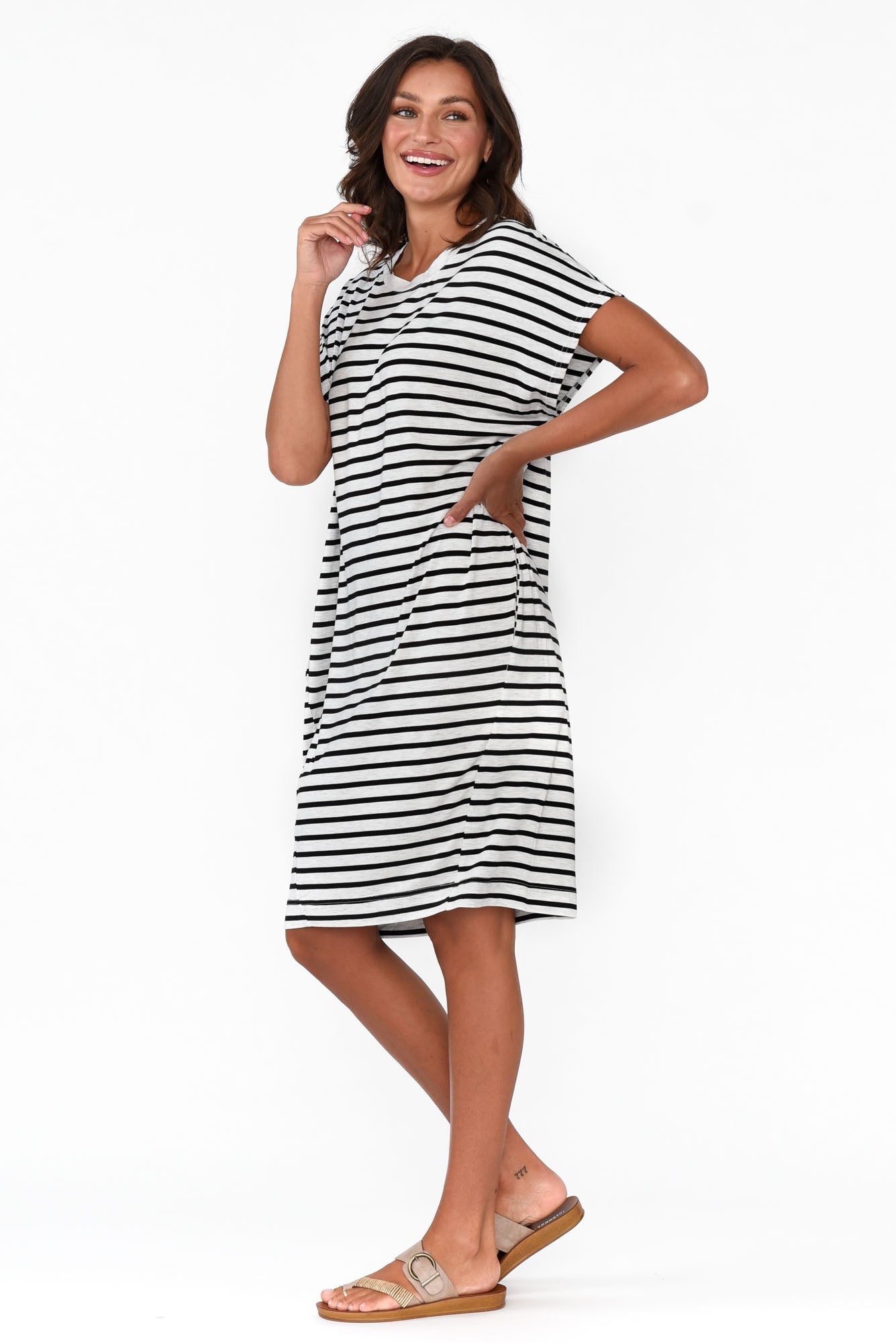 Nicks Grey Stripe Bamboo Tee Dress