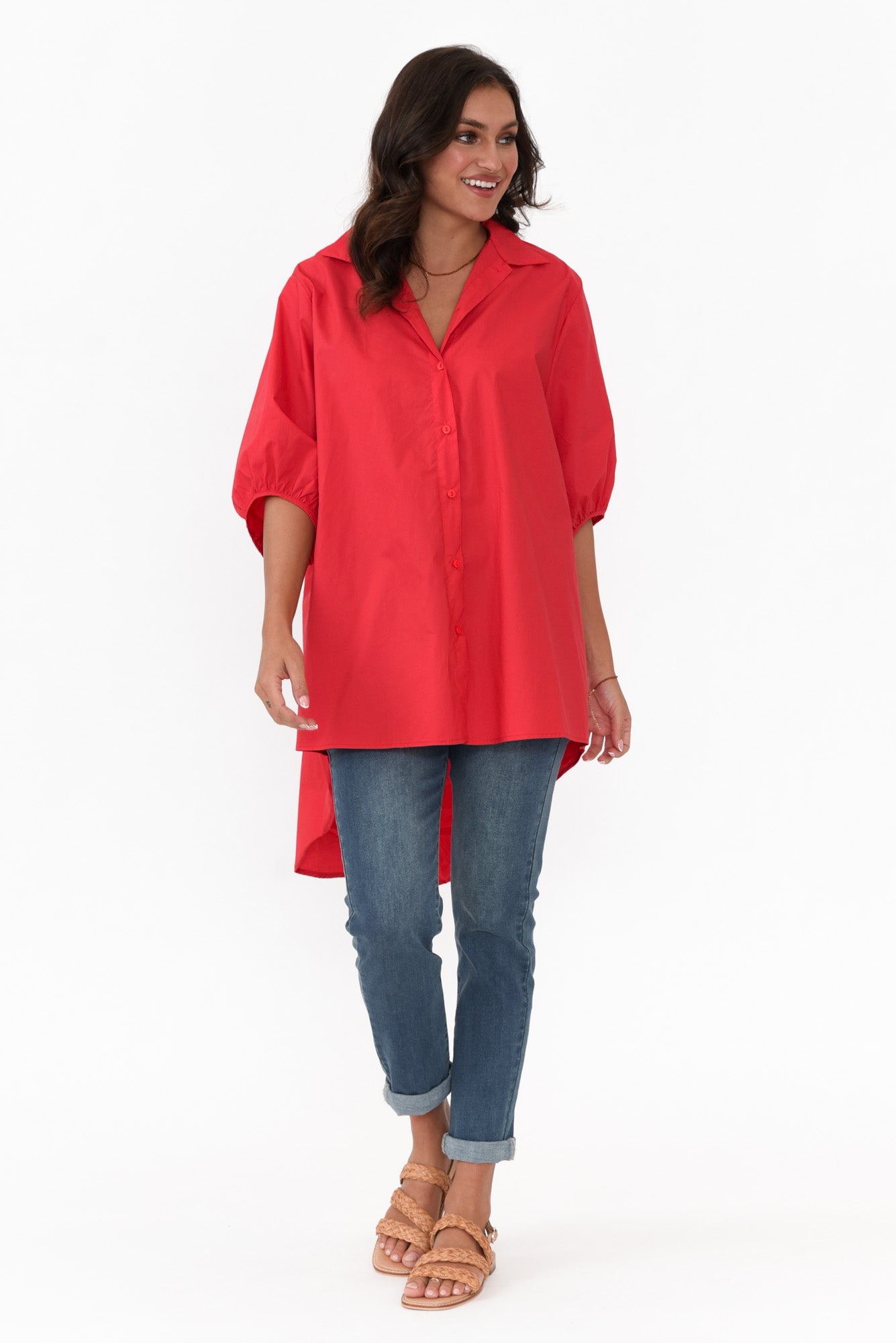 Sadie Red Cotton Tunic Top