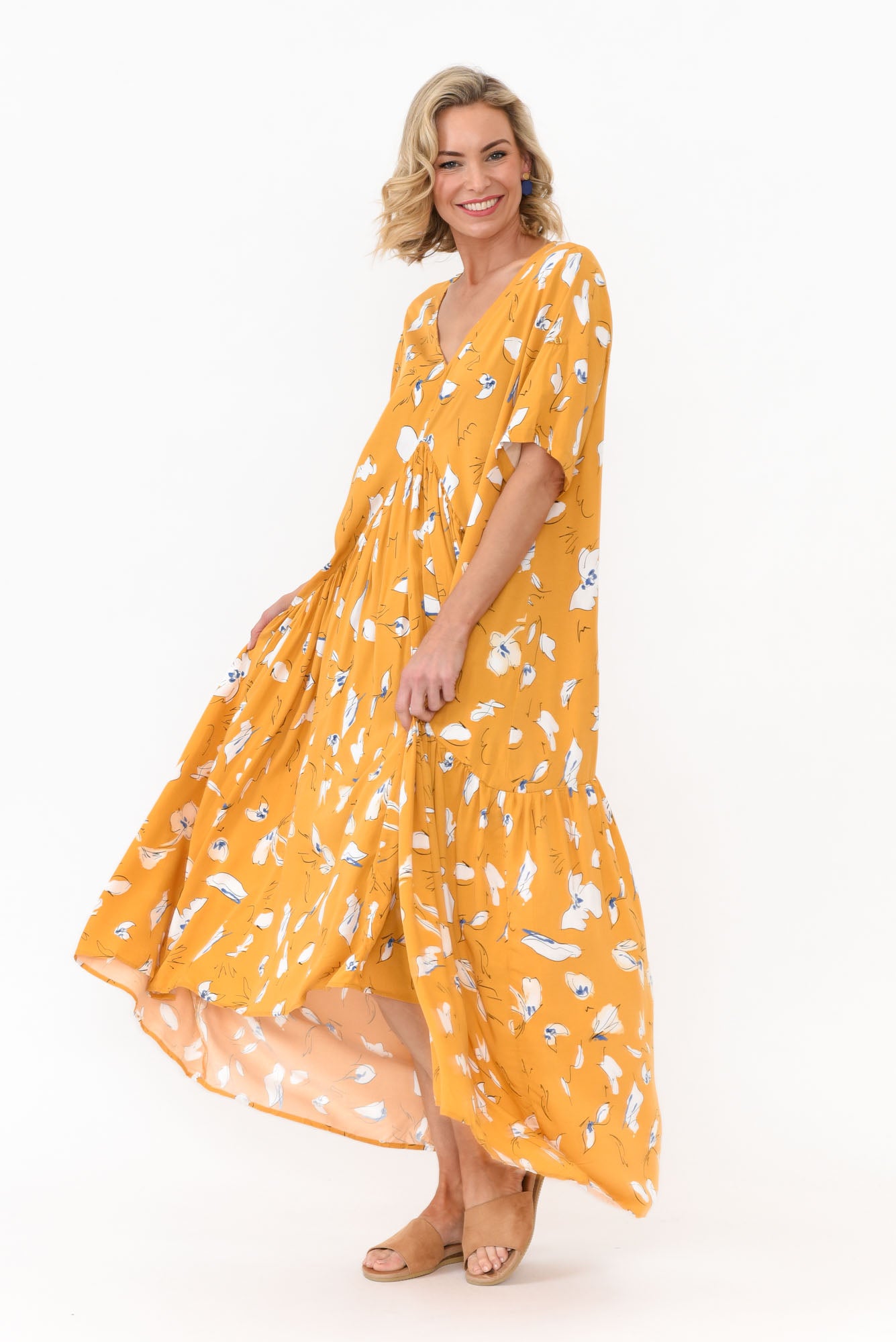Yellow Abstract Peak Maxi Dress