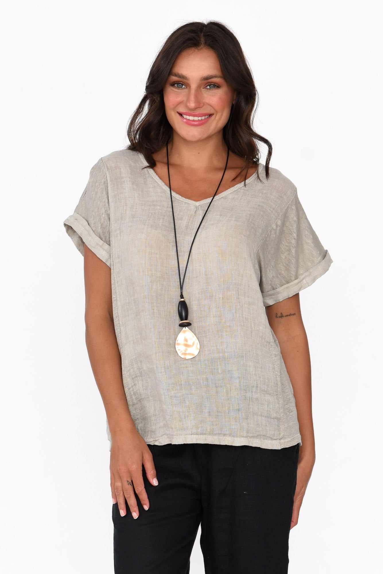 Dorian Beige Linen Cotton Top