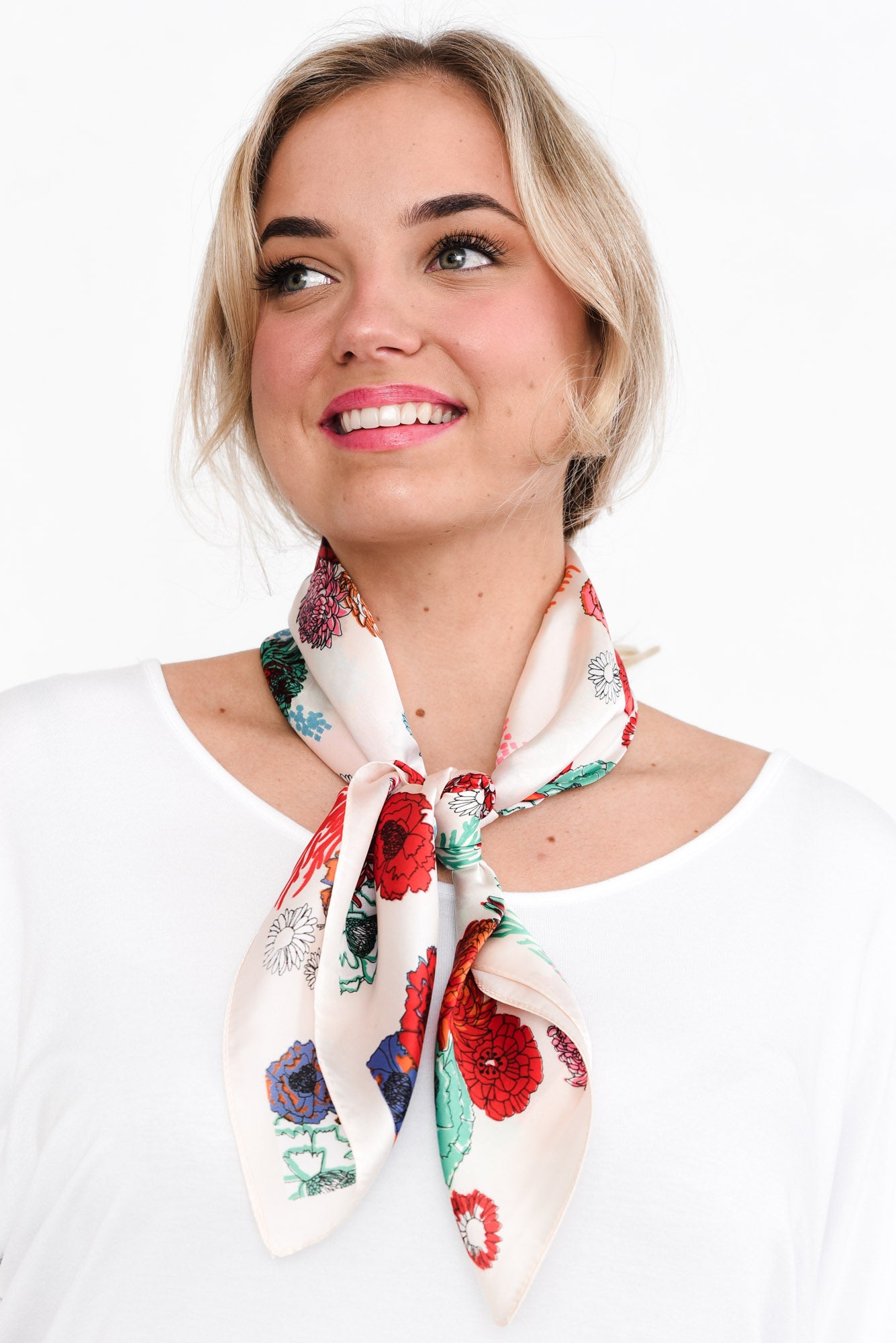 Ilene Red Satin Floral Square Scarf