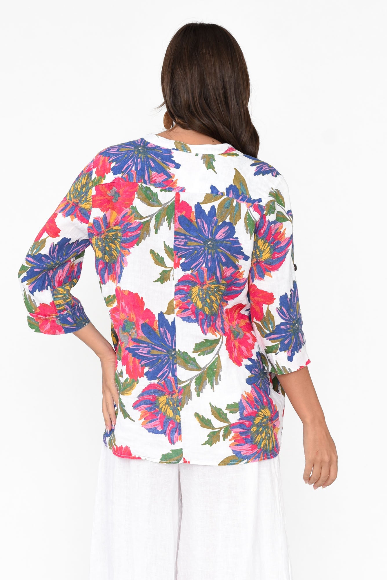 Thora Red Blossom Linen Top