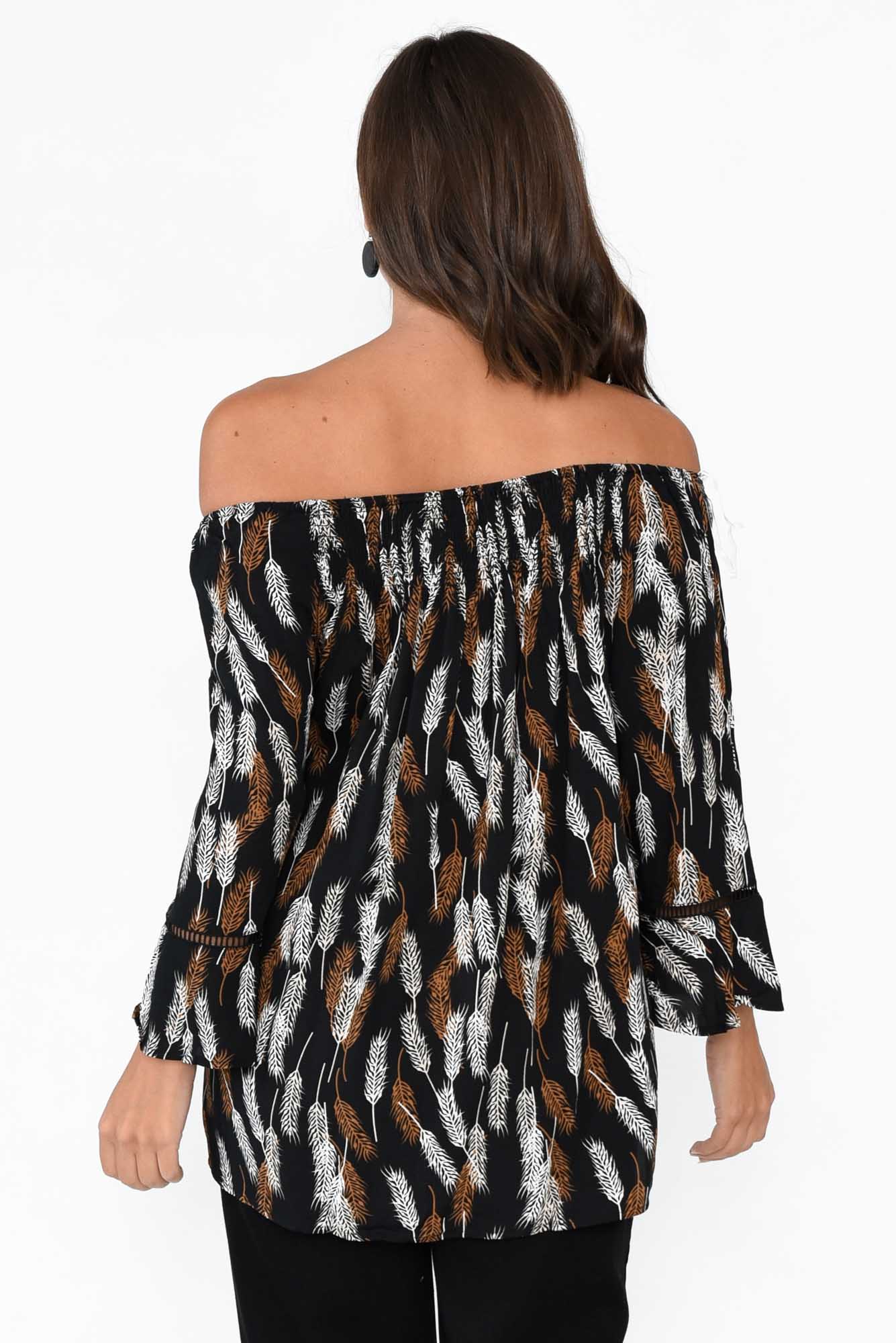 Welda Black Leaf Frill Top