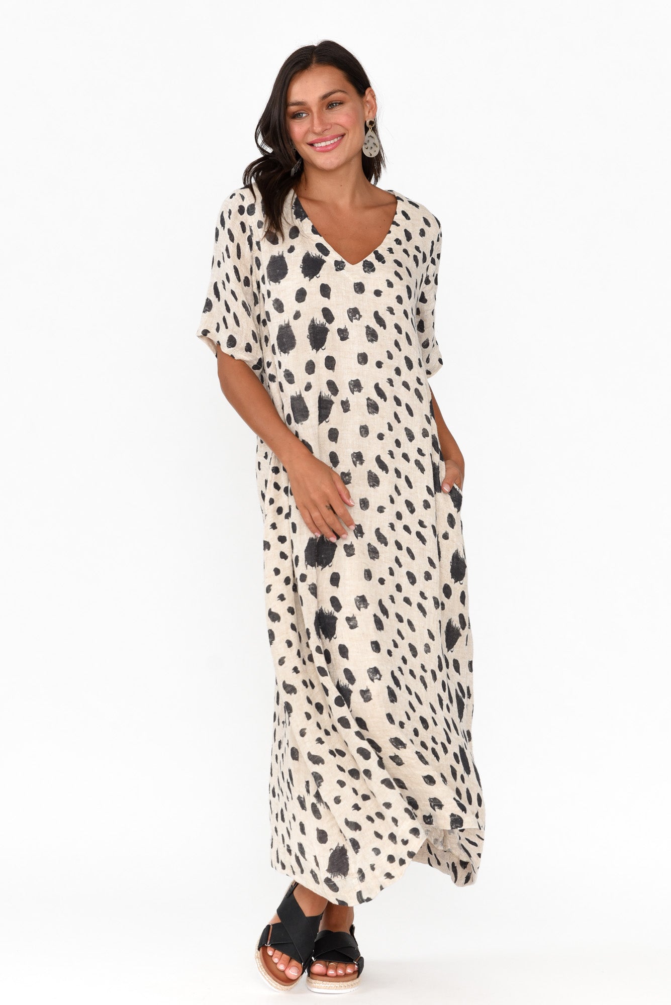 Santana Black Spot Linen Dress