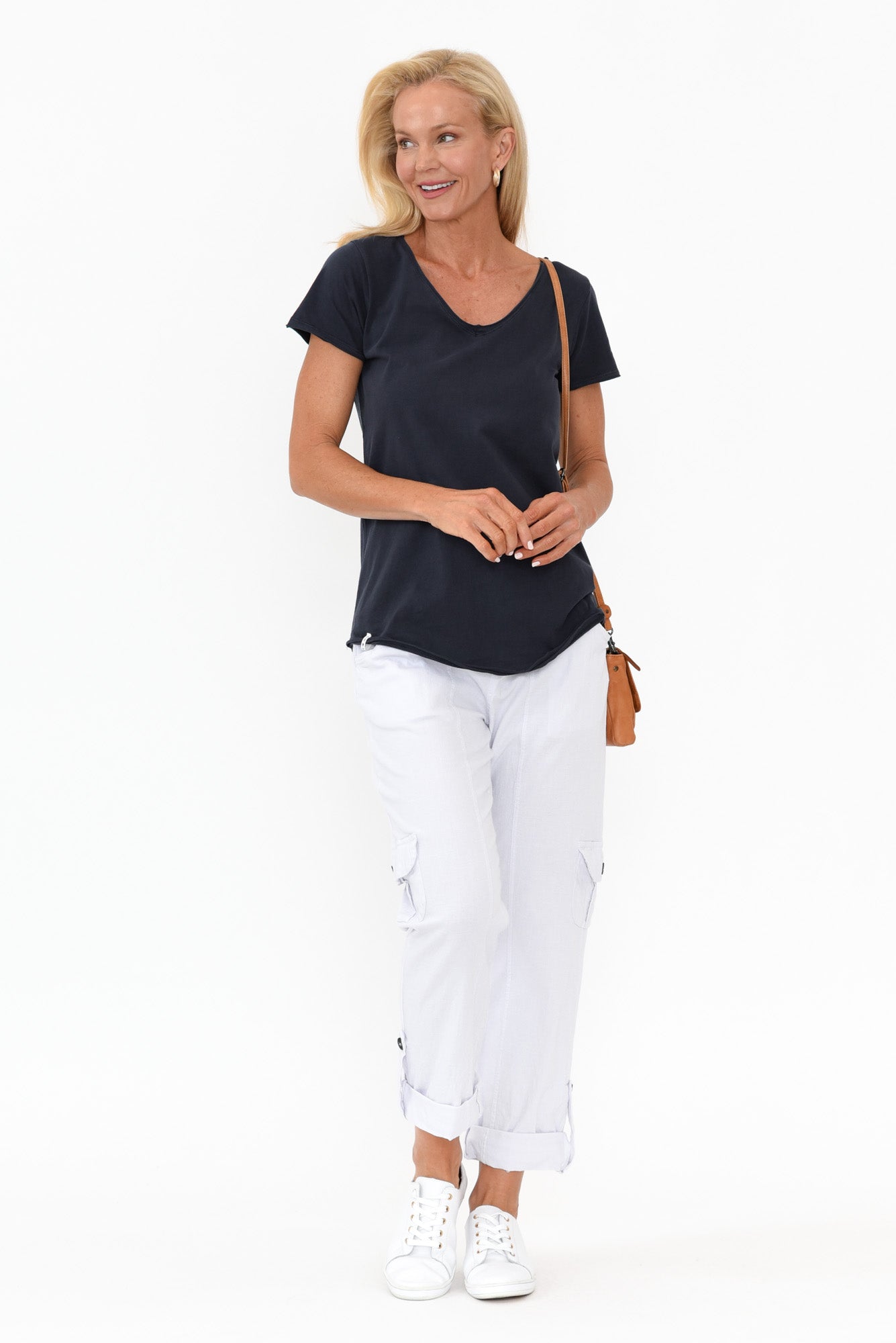 Navy Cotton Fundamental Vee Tee