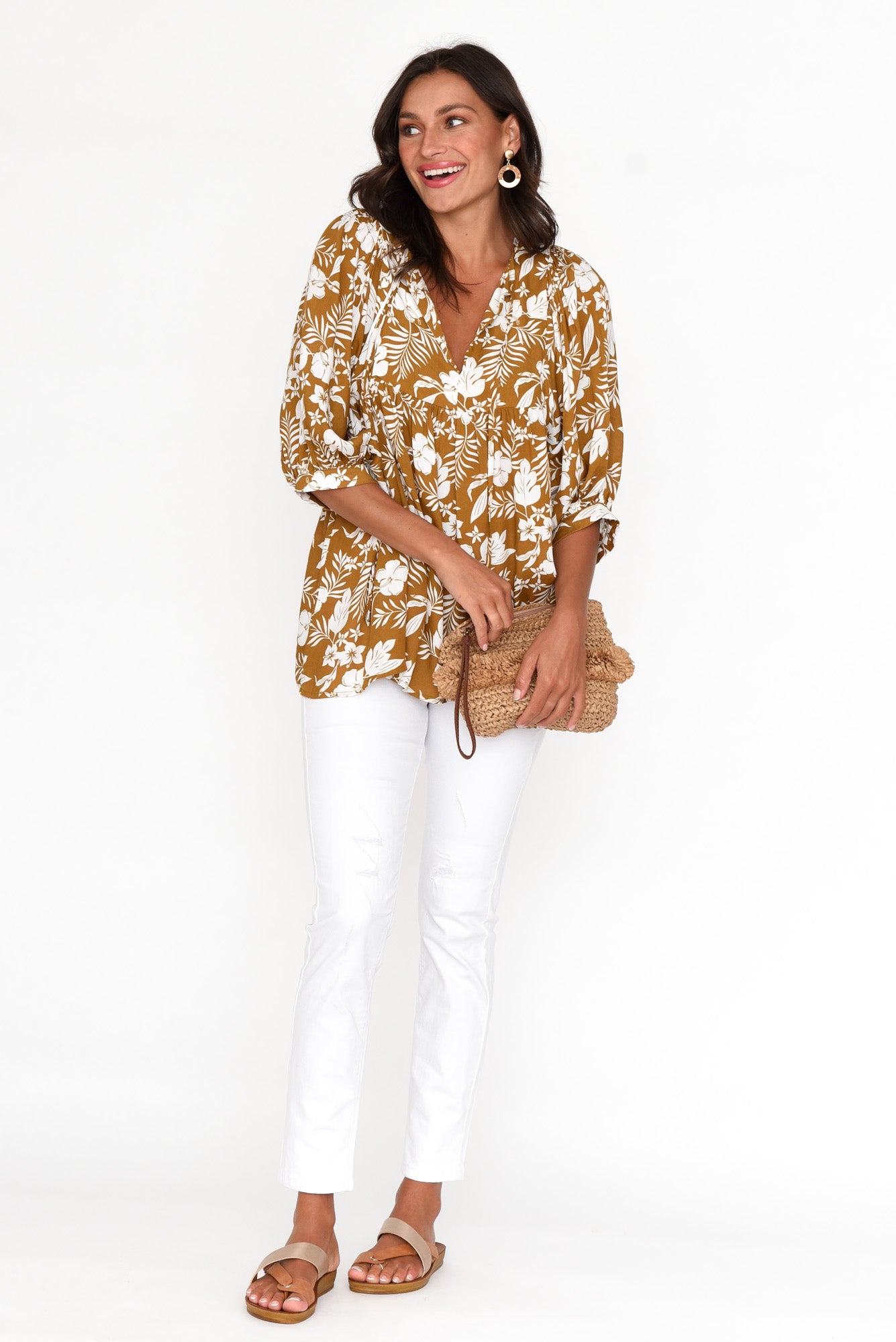Marylee Mustard Garden Gathered Top