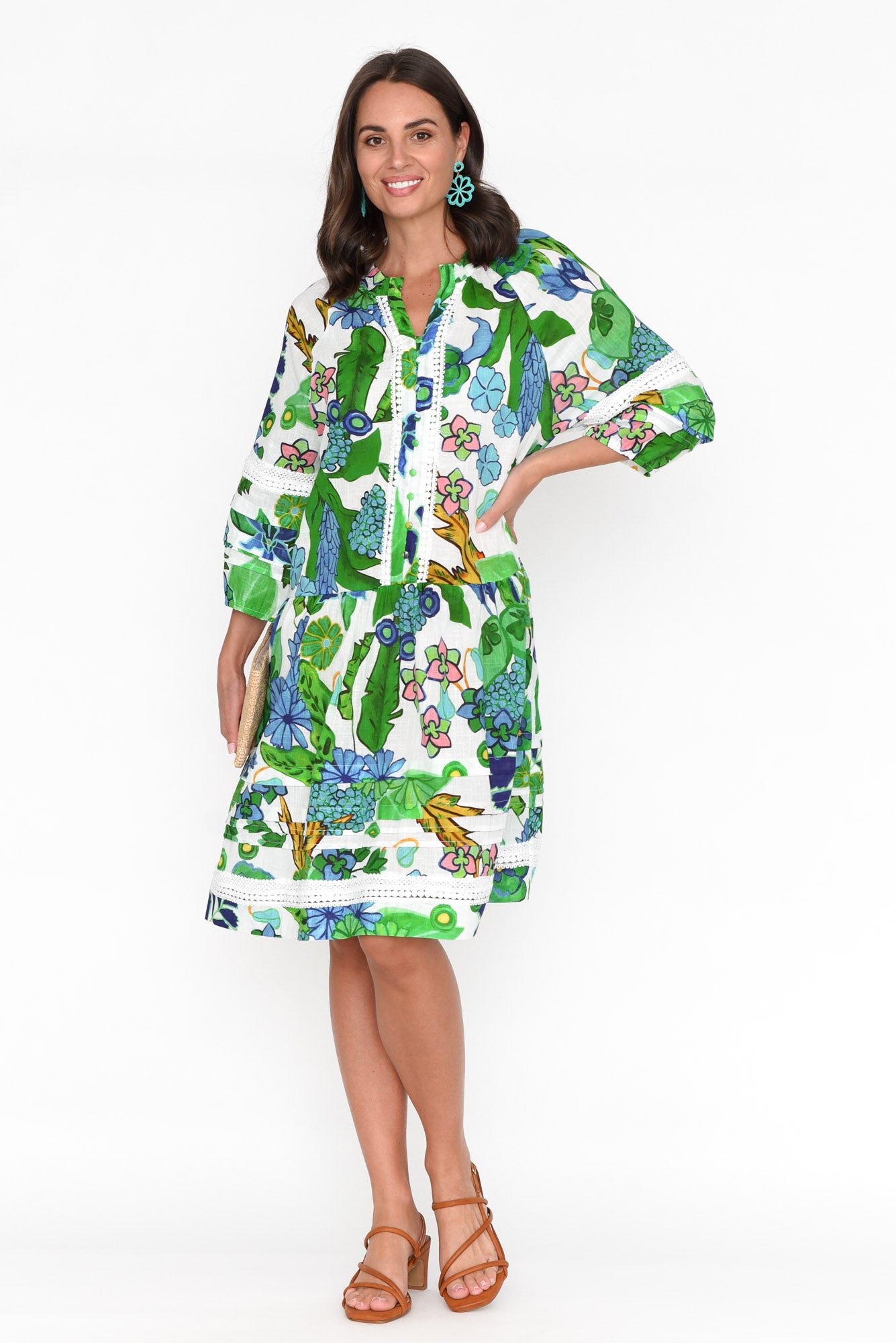 Morocco Green Floral Cotton Dress