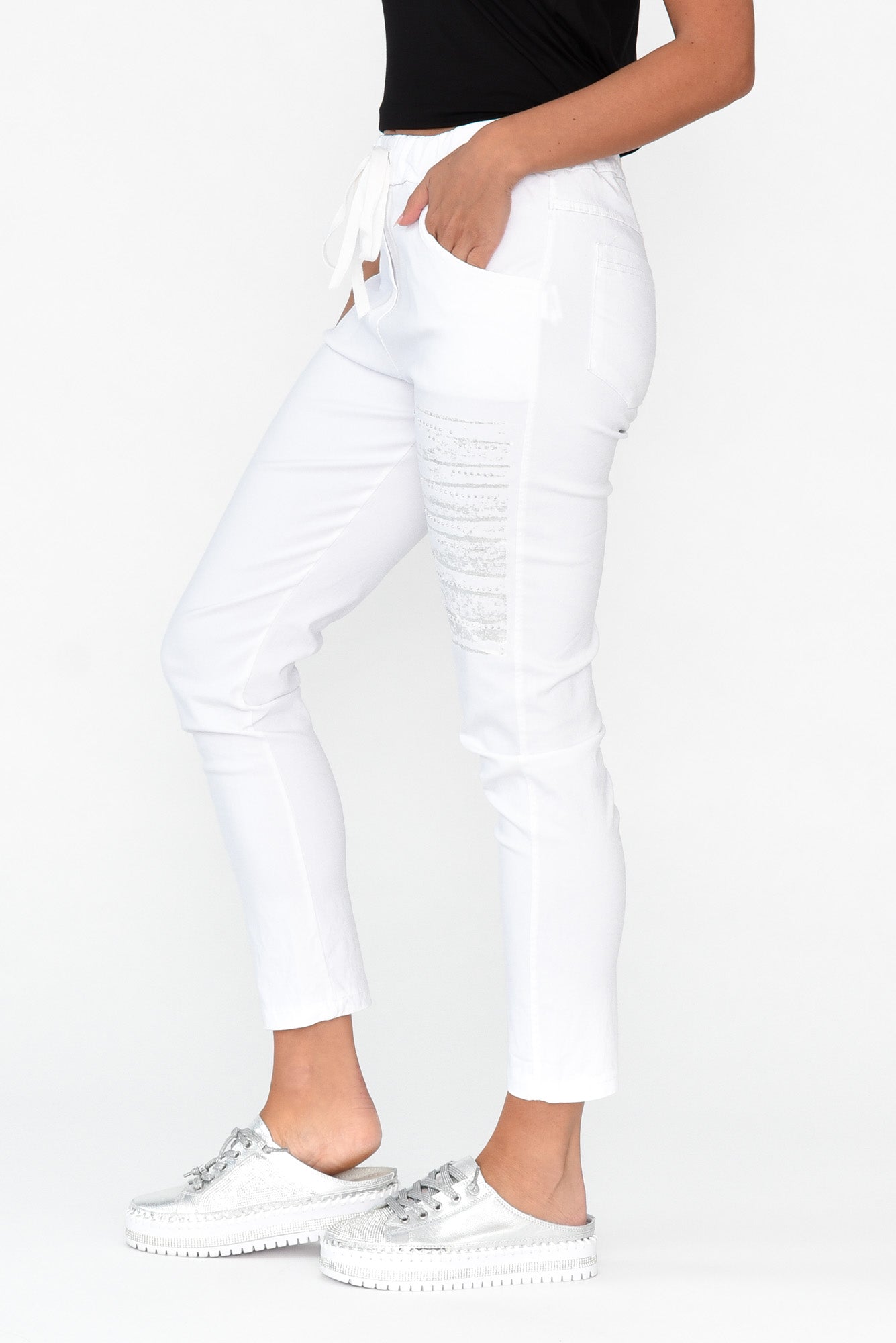 Zachary White Foil Stretch Pant