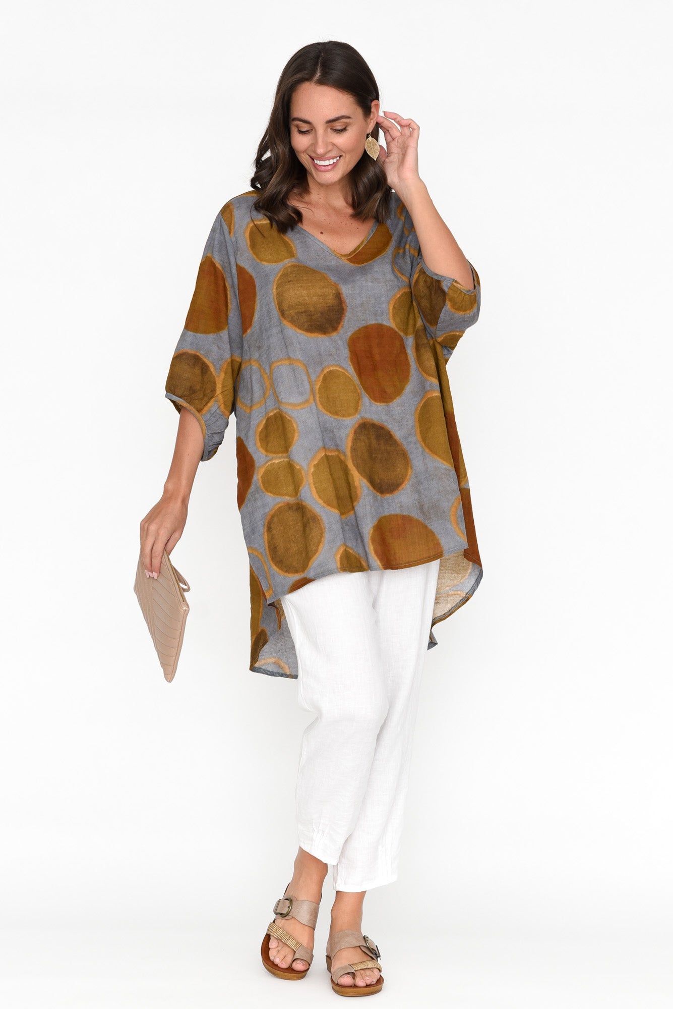Abra Brown Spot Oversized Top