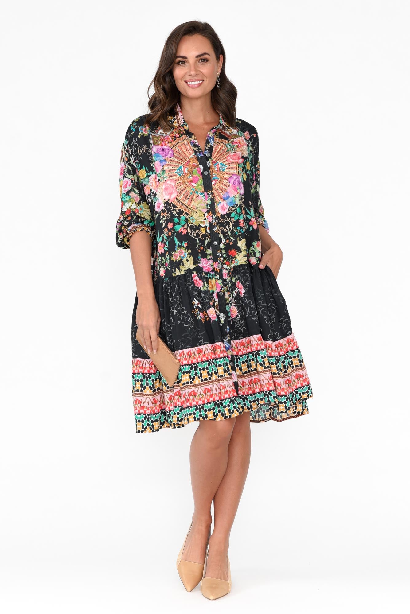 Paris Black Roses Shirt Dress