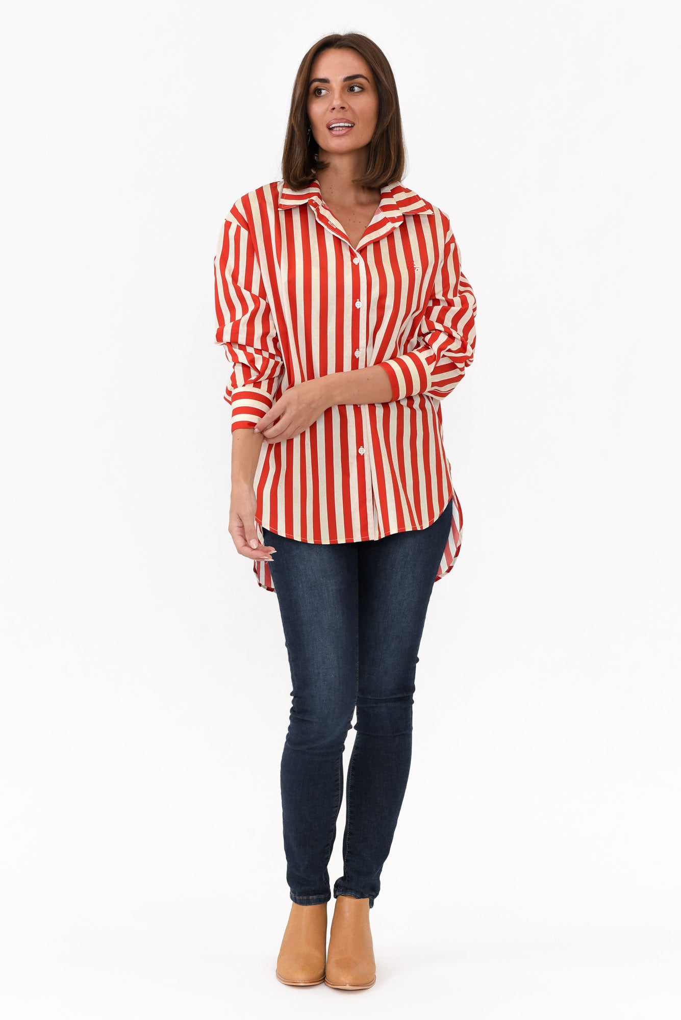 Presley Red Stripe Cotton Poplin Shirt