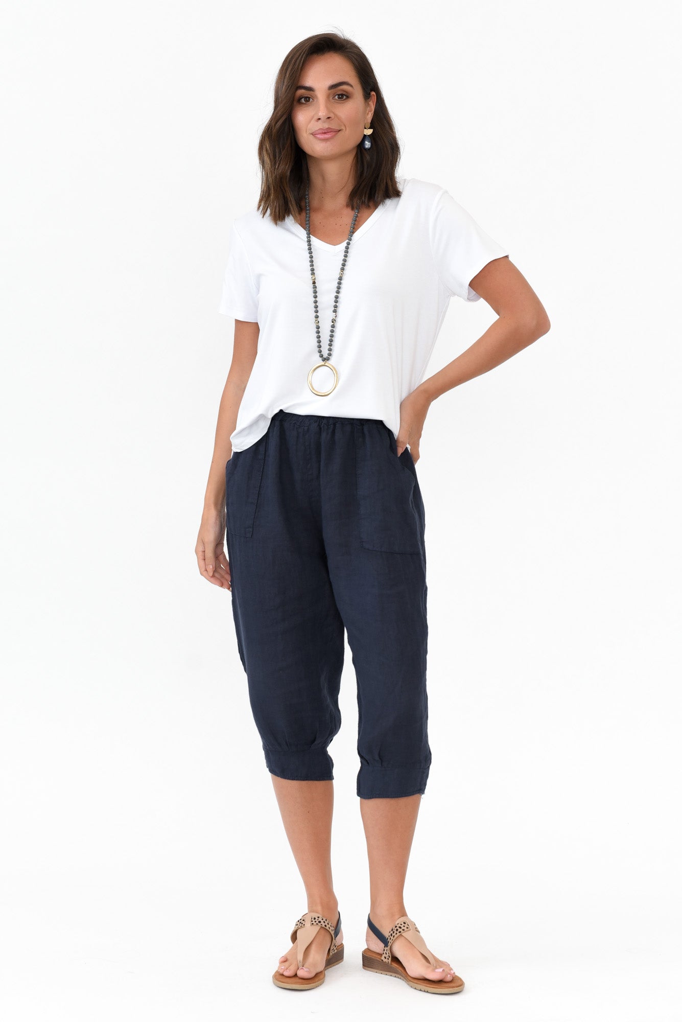 Carmichael Navy Linen Capri Pant