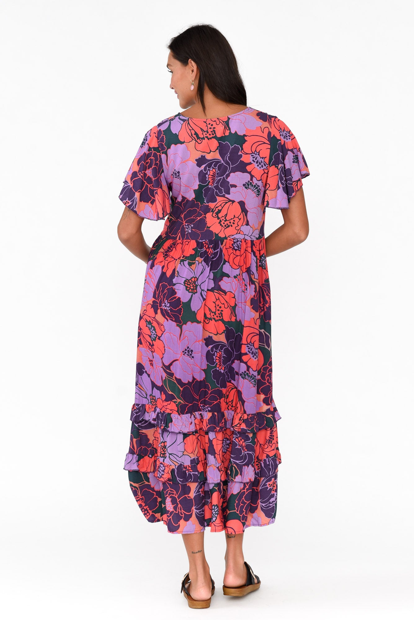 Akira Purple Flower Button Tier Dress