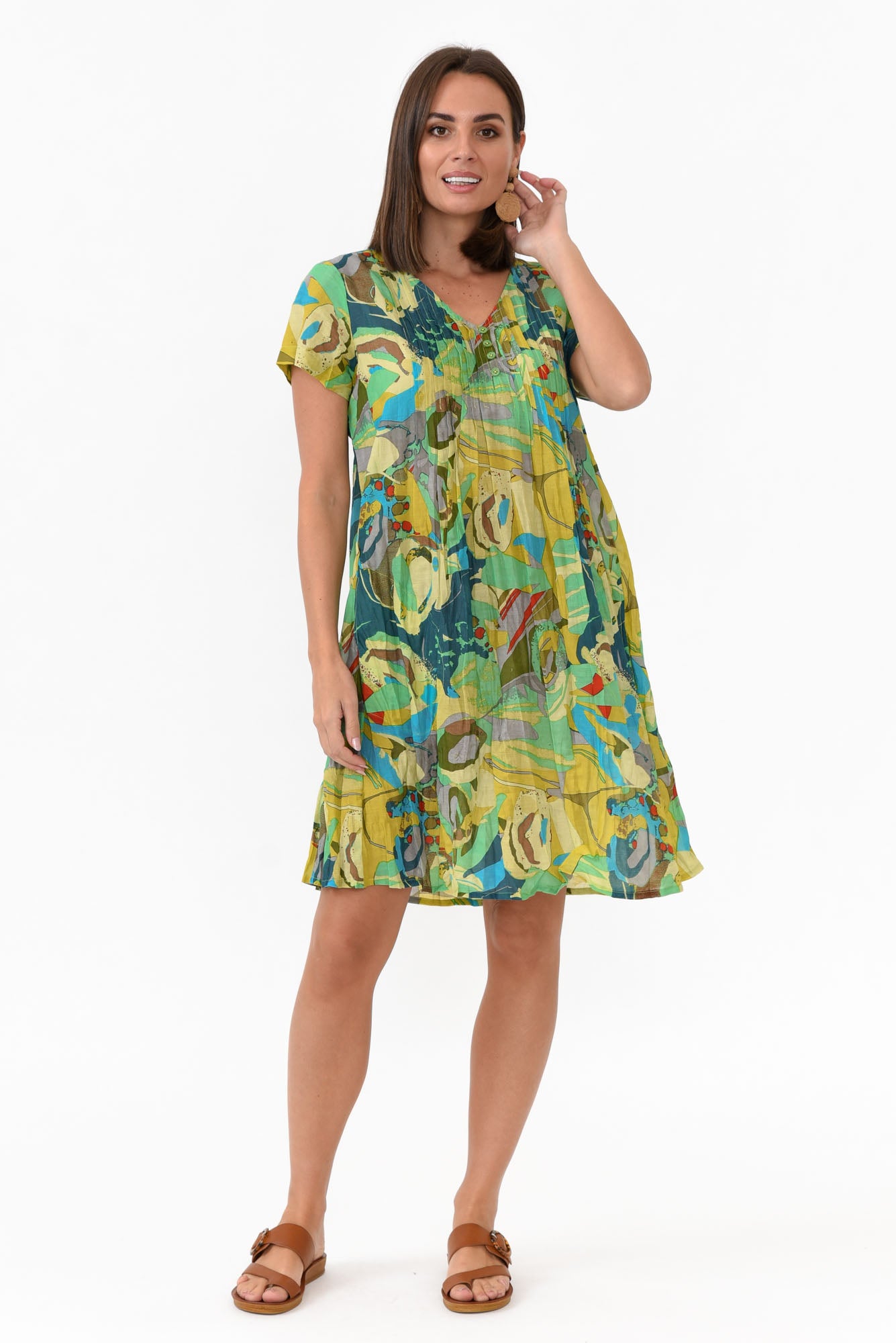Sabina Green Poppy Crinkle Cotton Dress