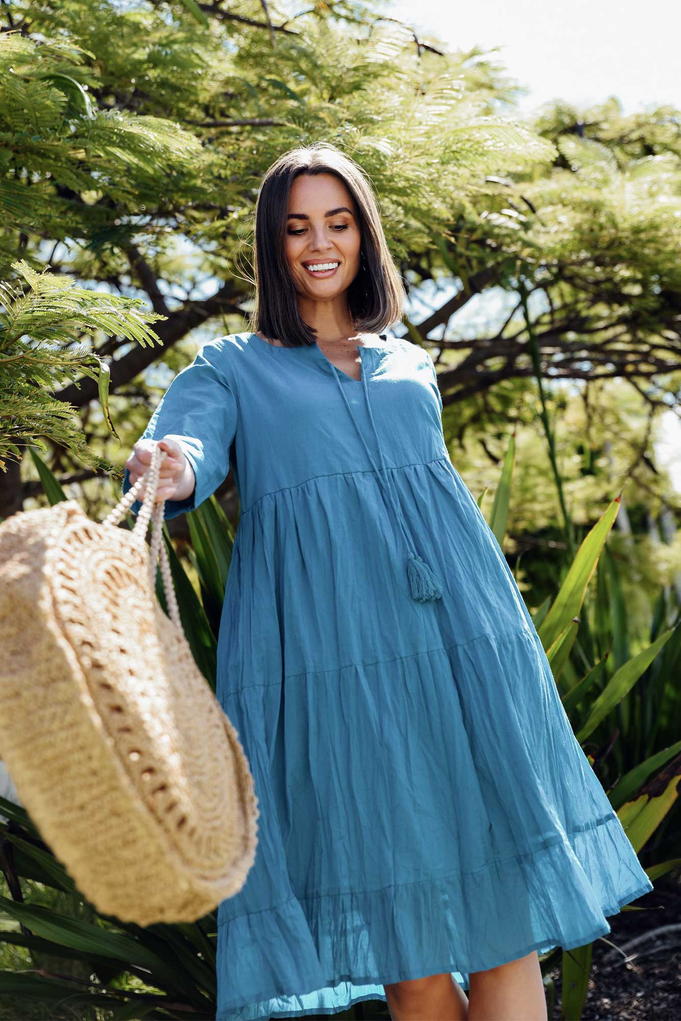 Milana Ocean Crinkle Cotton Dress