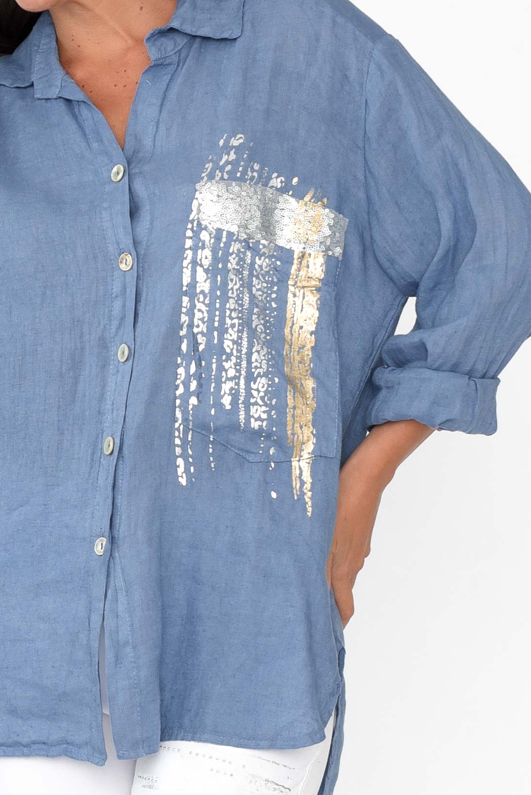 Roda Blue Foil Linen Shirt