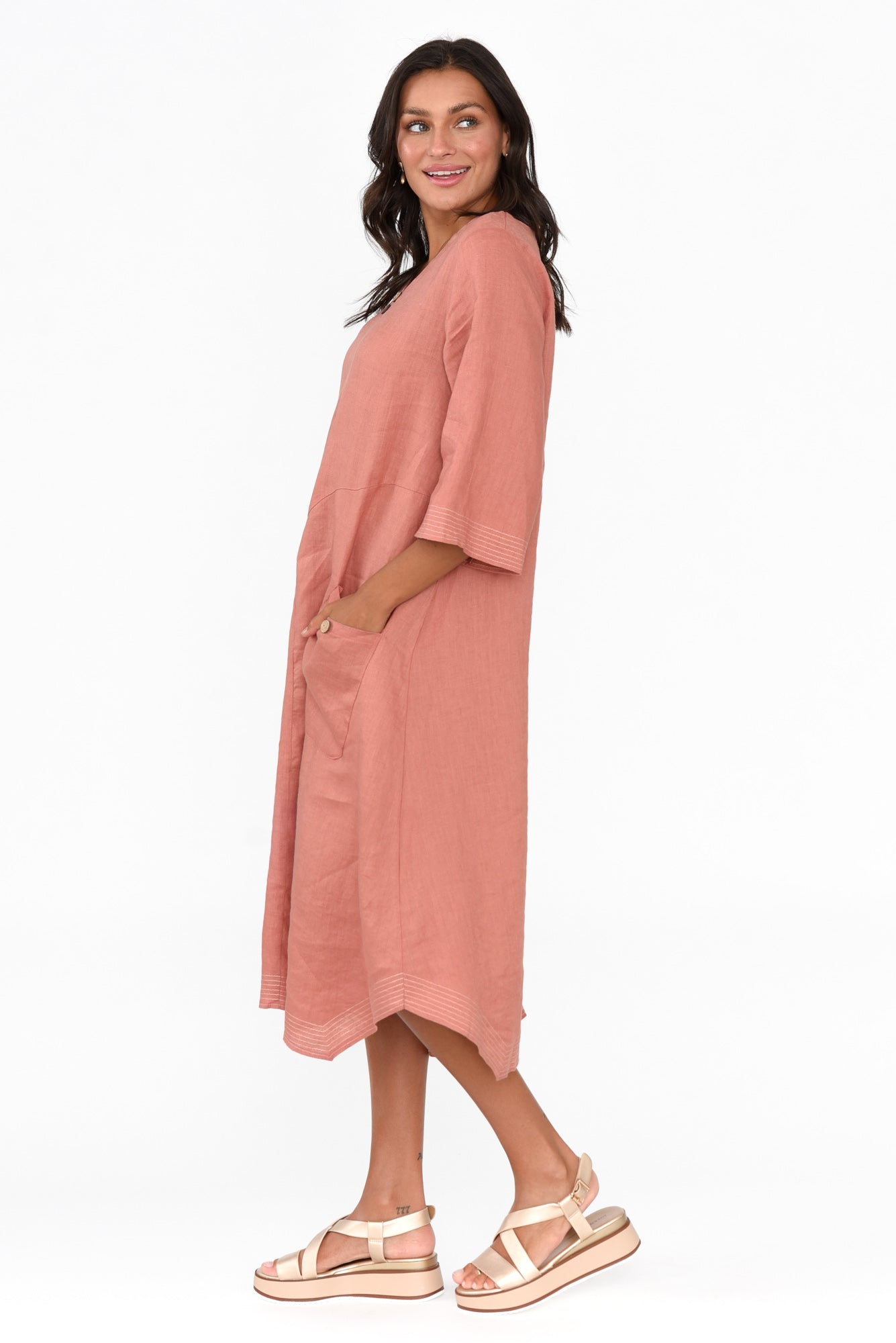 Lolita Rust Linen Pocket Dress