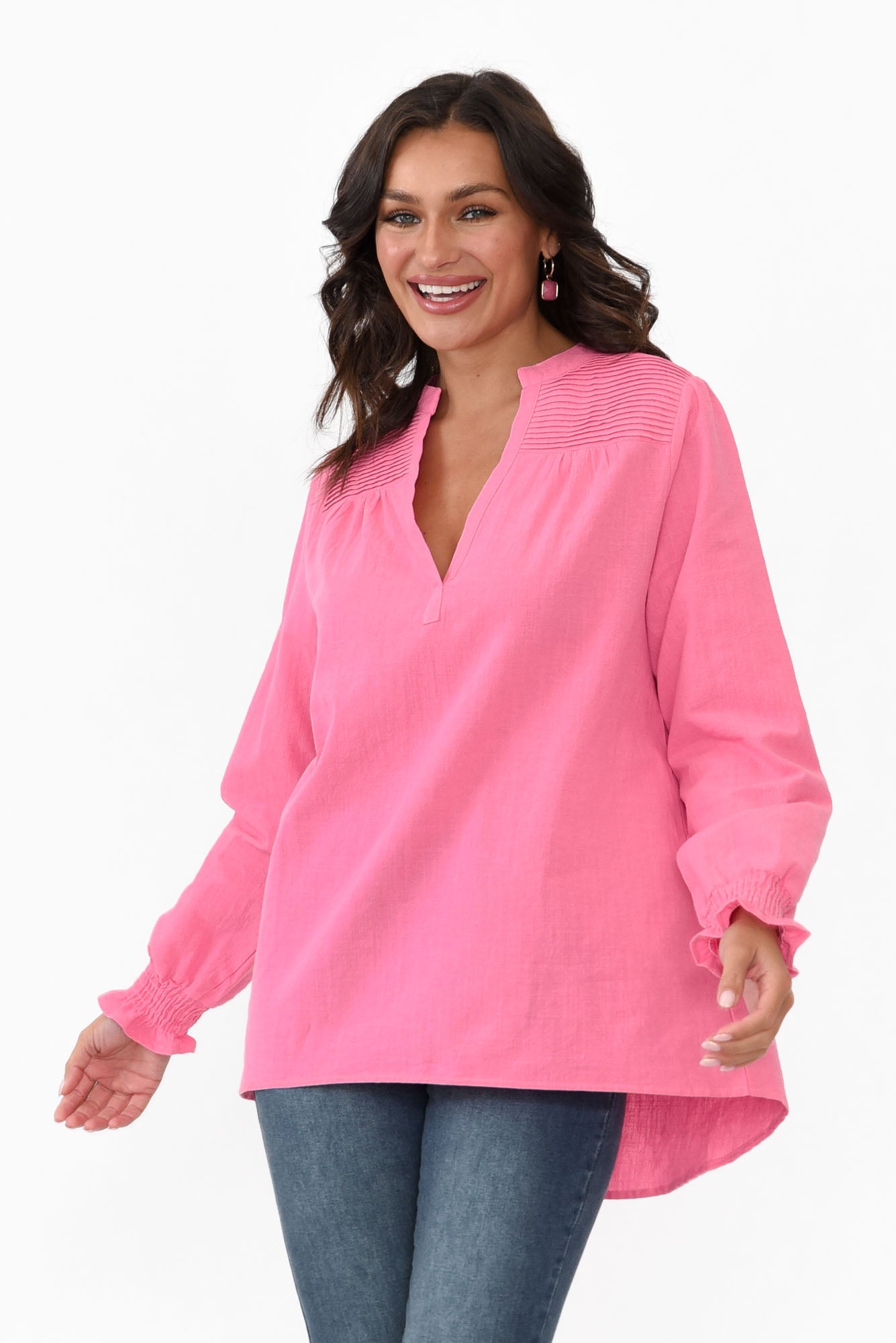 April Pink Cotton V Neck Top