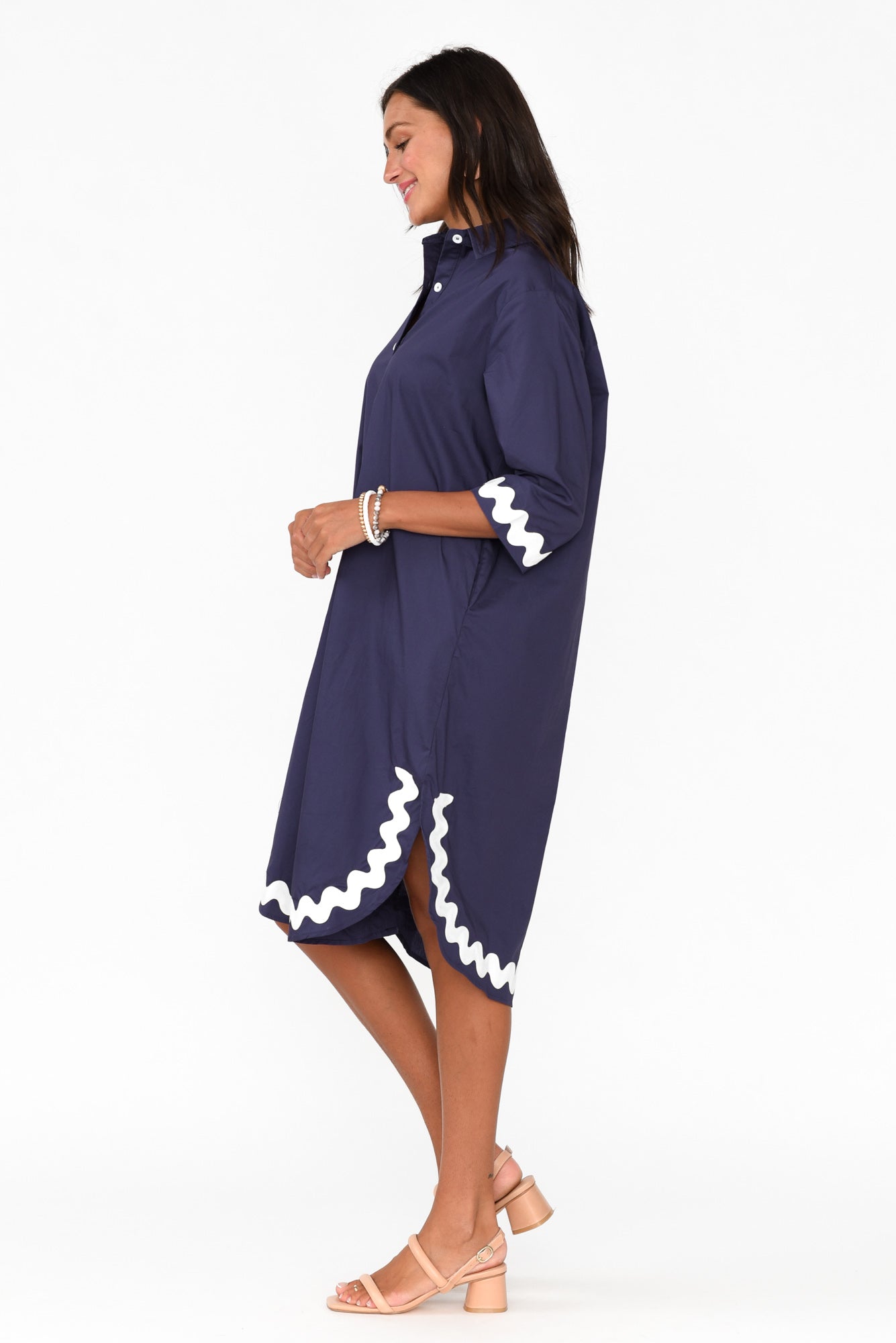 Teton Navy Trim Cotton Shirt Dress