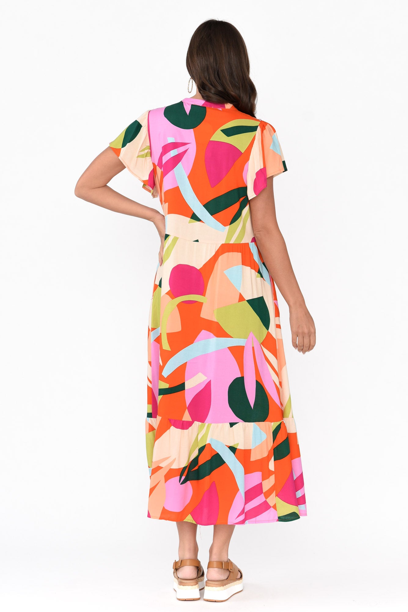 Edna Red Abstract Maxi Shirt Dress
