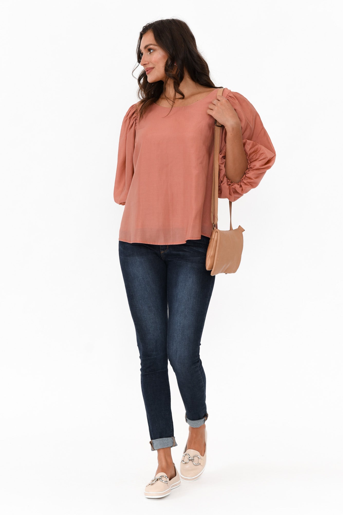 Gallagher Rust Cotton Puff Sleeve Top