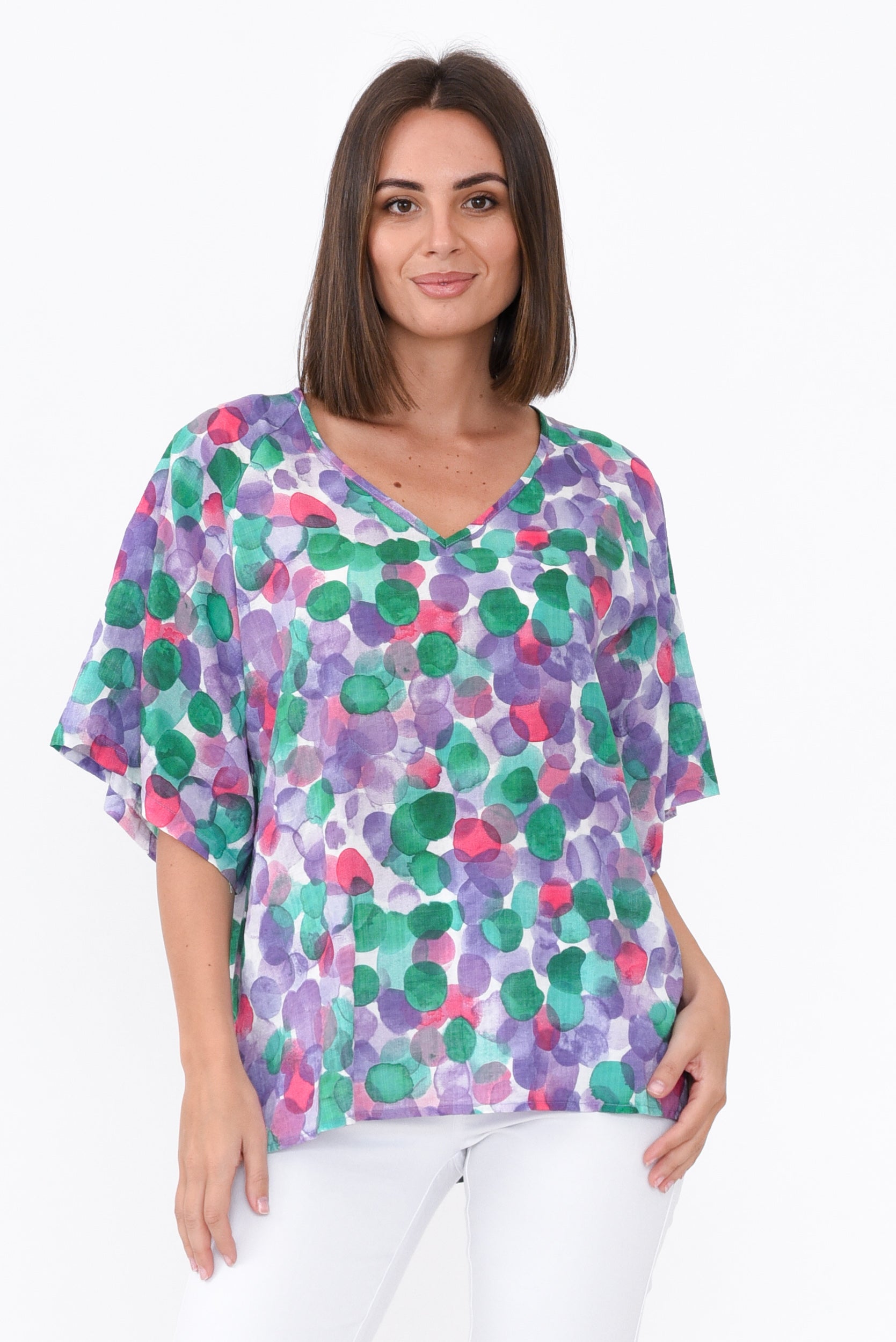 Brynn Purple Spot Cotton Blend Top