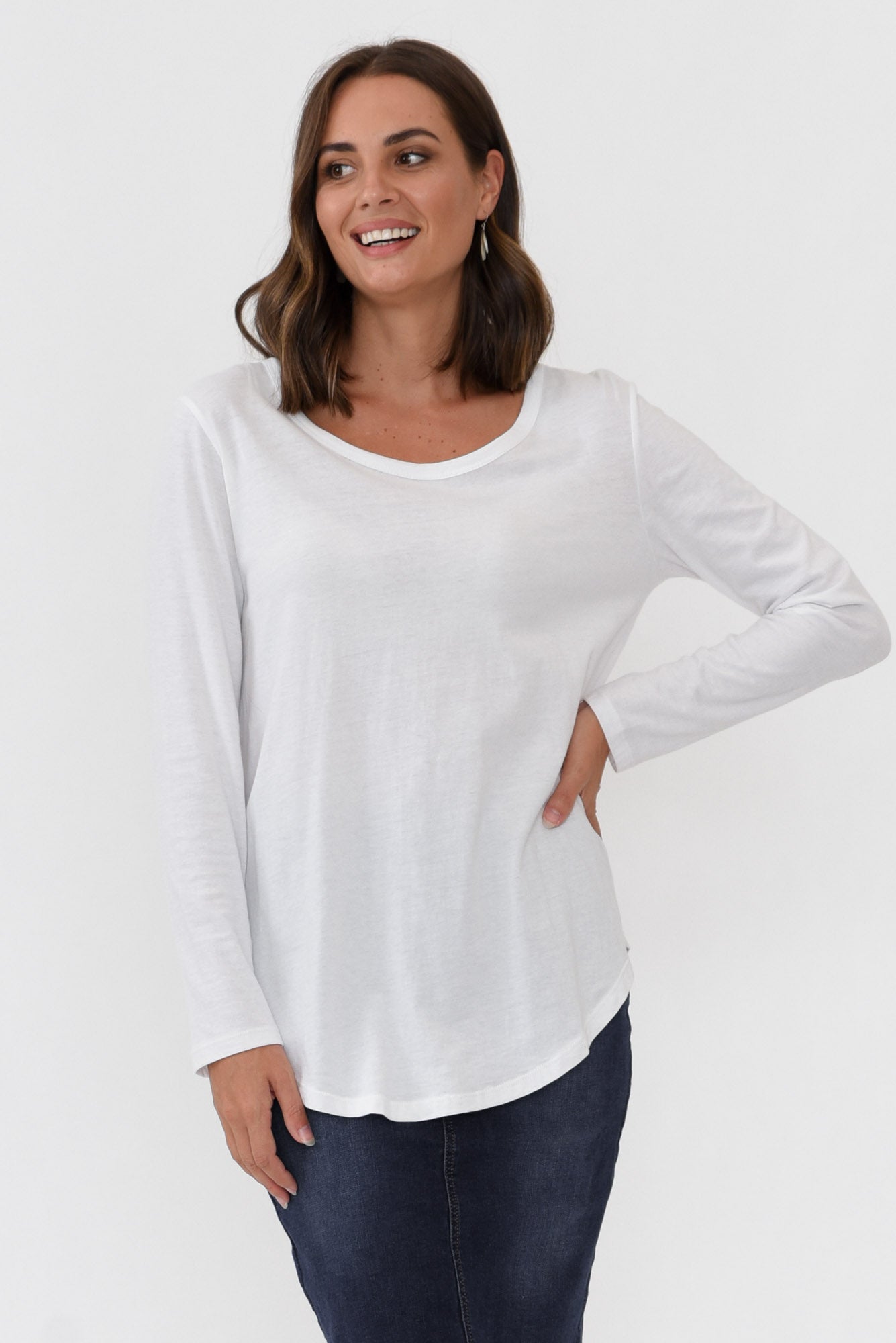 Megan White Cotton Long Sleeve Top