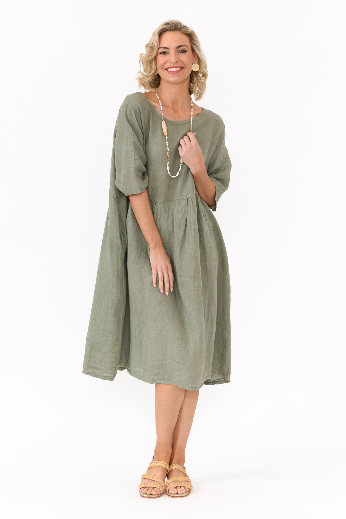 Dexter Khaki Linen Swing Dress
