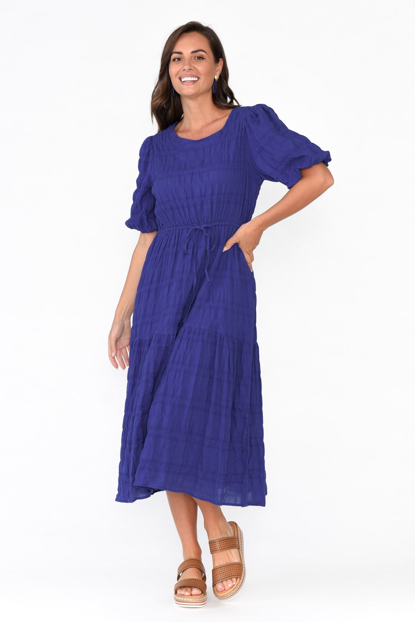Rava Cobalt Cotton Tie Dress