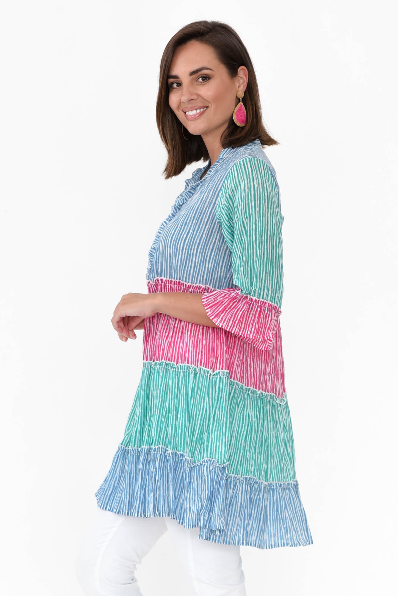 Deedee Multi Stripe Cotton Frill Tunic