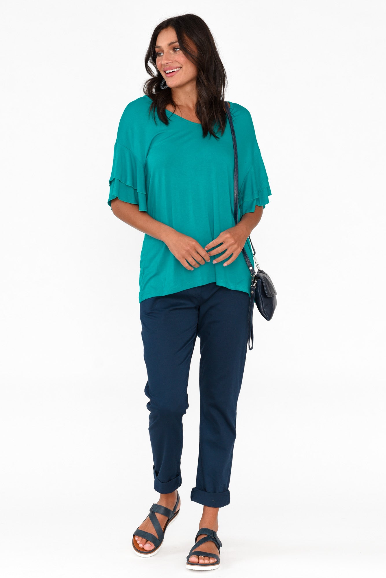 Ripon Blue Lagoon Frill Sleeve Top
