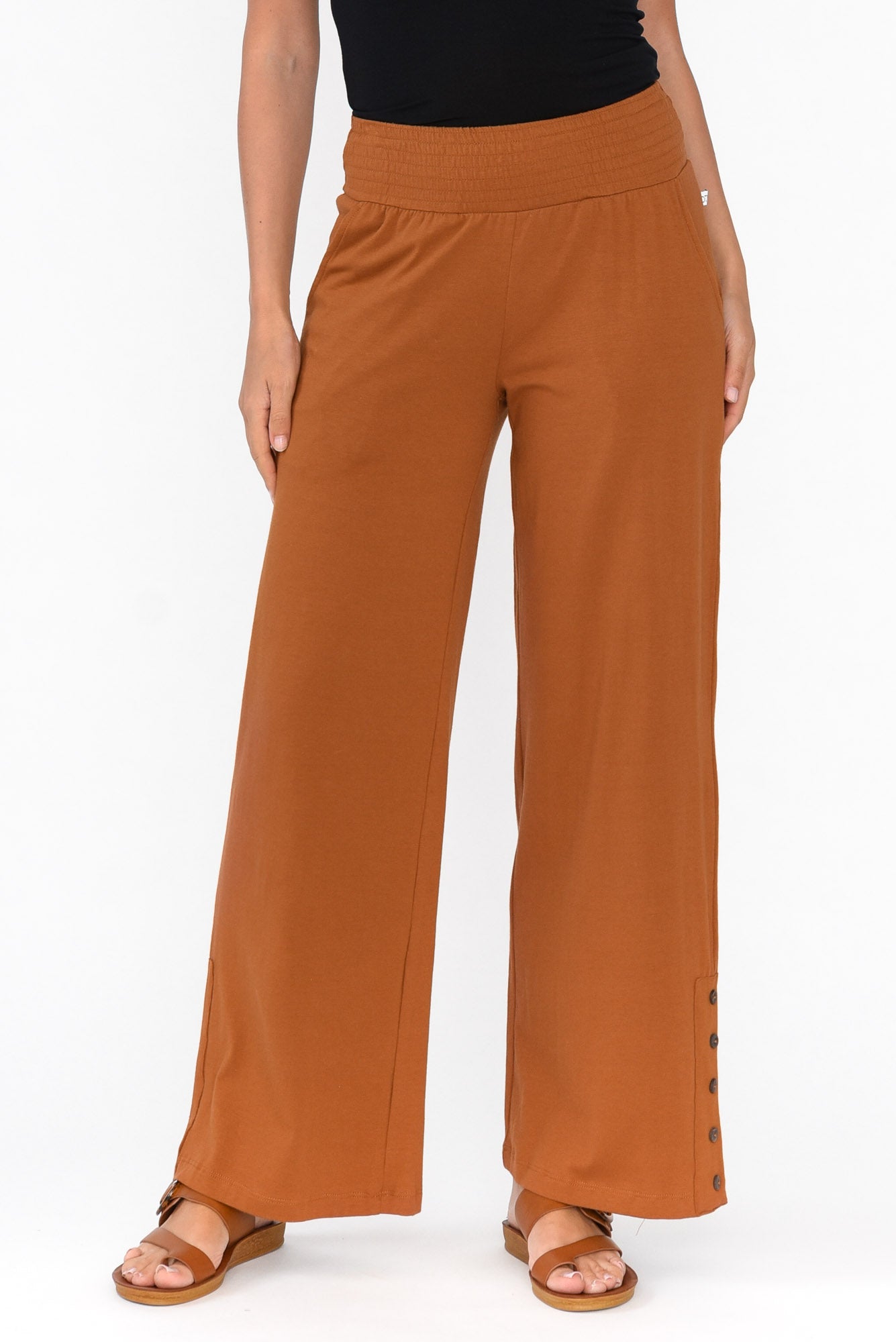 Angelica Rust Cotton Shirred Pant