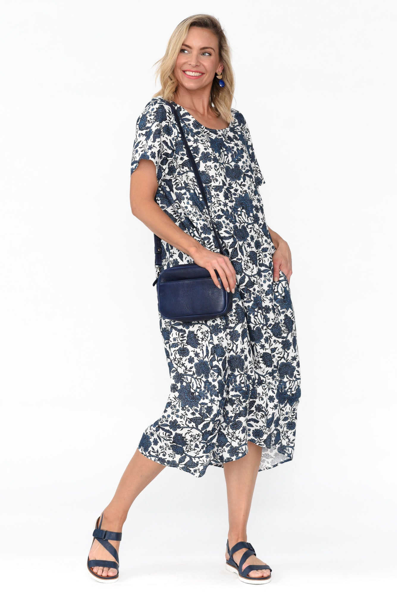 Mattie Navy Garden Linen Dress