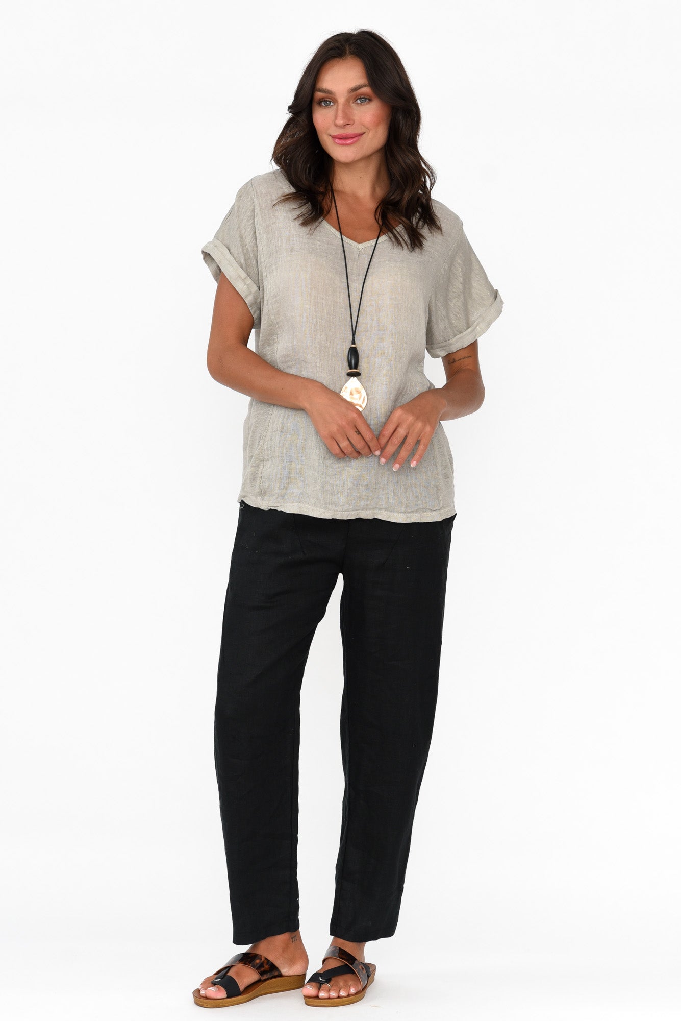 Dorian Beige Linen Cotton Top