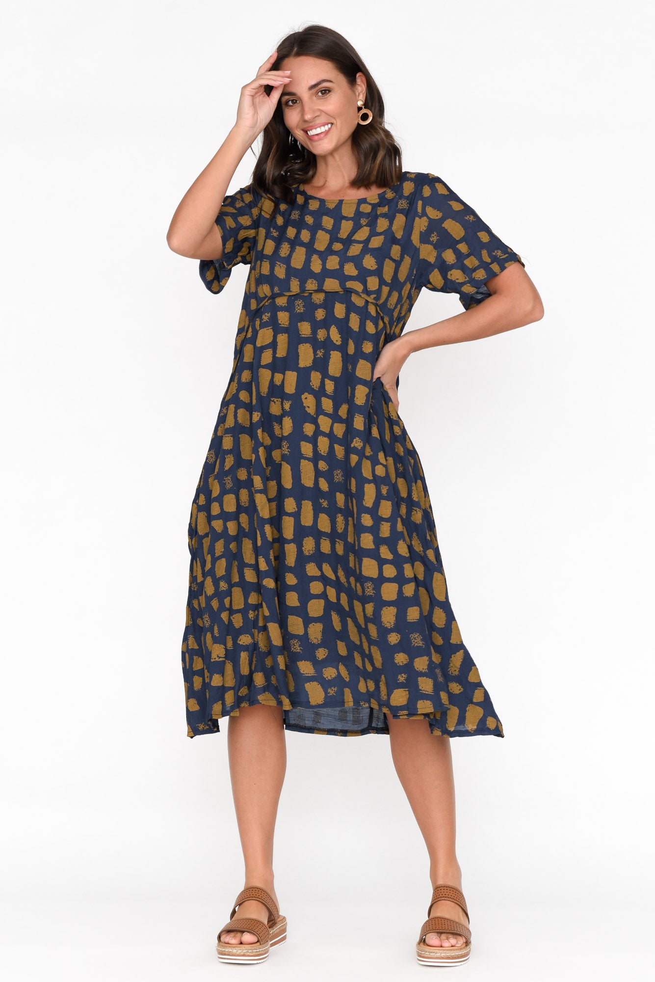 Vanya Navy Abstract Cotton Blend Dress