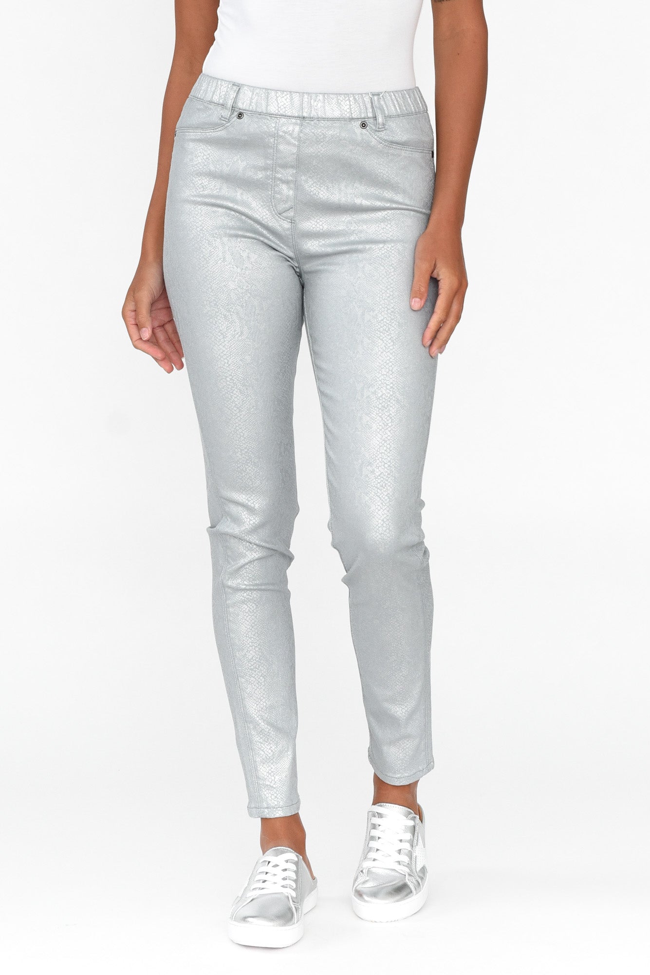 Bonita Silver Animal Foil Stretch Pant