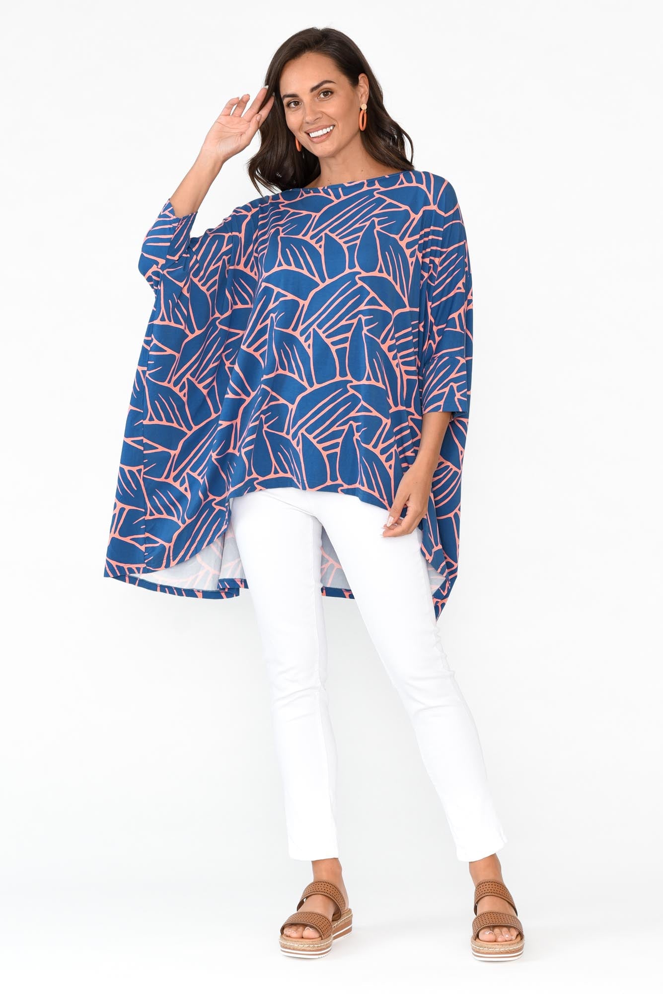 Simplicity Blue Leaf Bamboo Drape Top