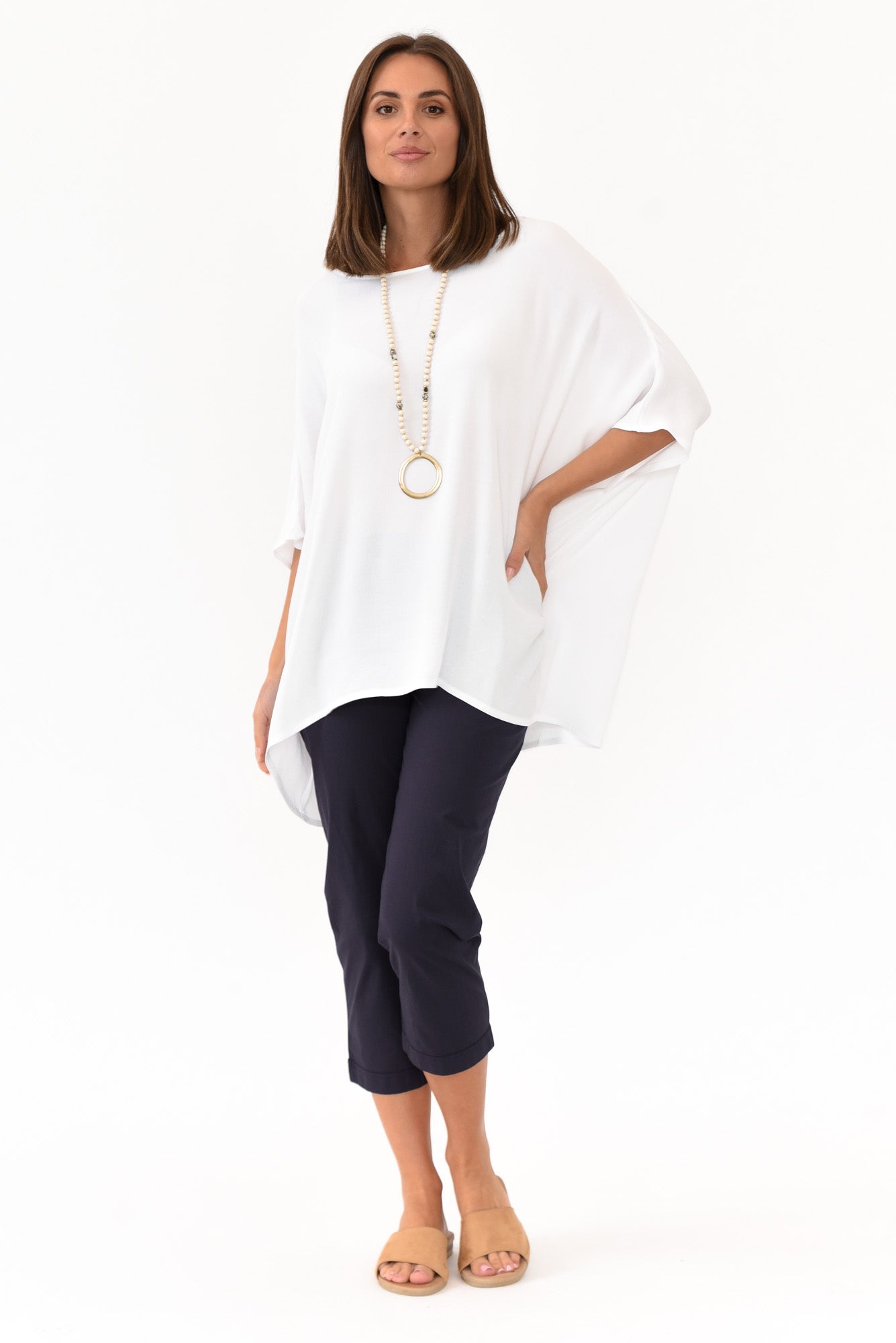 Zara Navy Cotton Cropped Stretch Pant