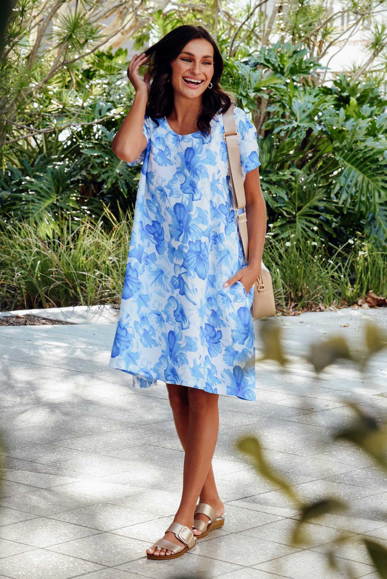 Ayita Blue Flower Linen Dress